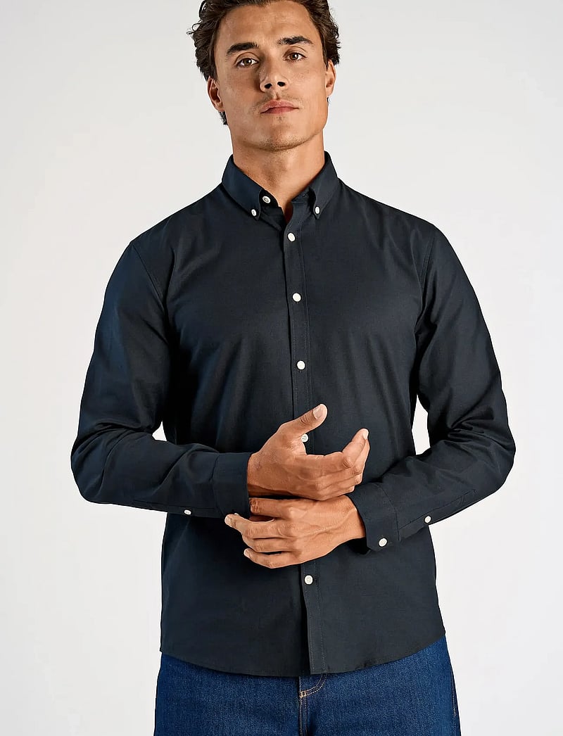 Lindbergh - Yarn dyed oxford superflex shirt - oxford-skjortor - black - 0