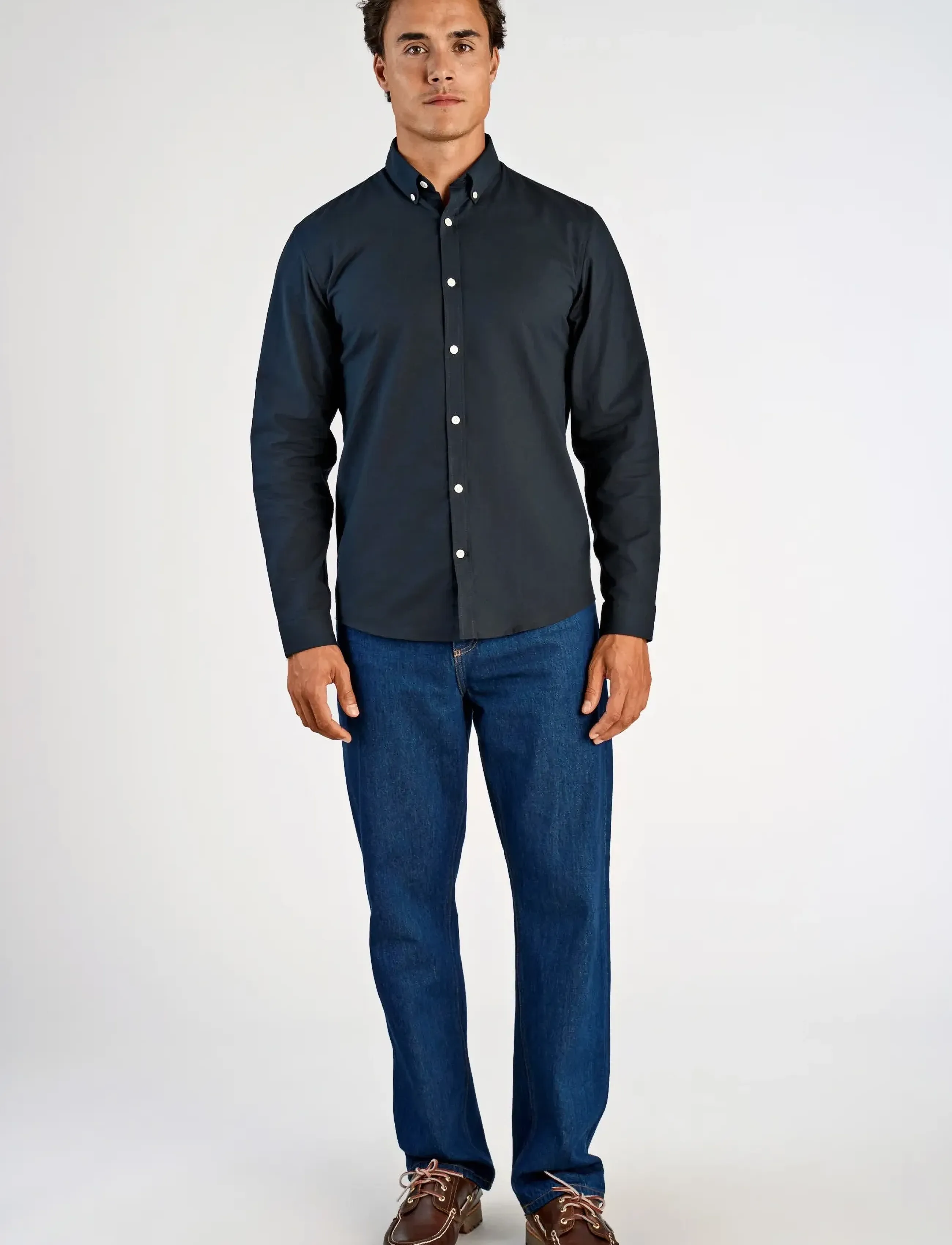 Lindbergh - Yarn dyed oxford superflex shirt L/S - oxford-kauluspaidat - black - 3