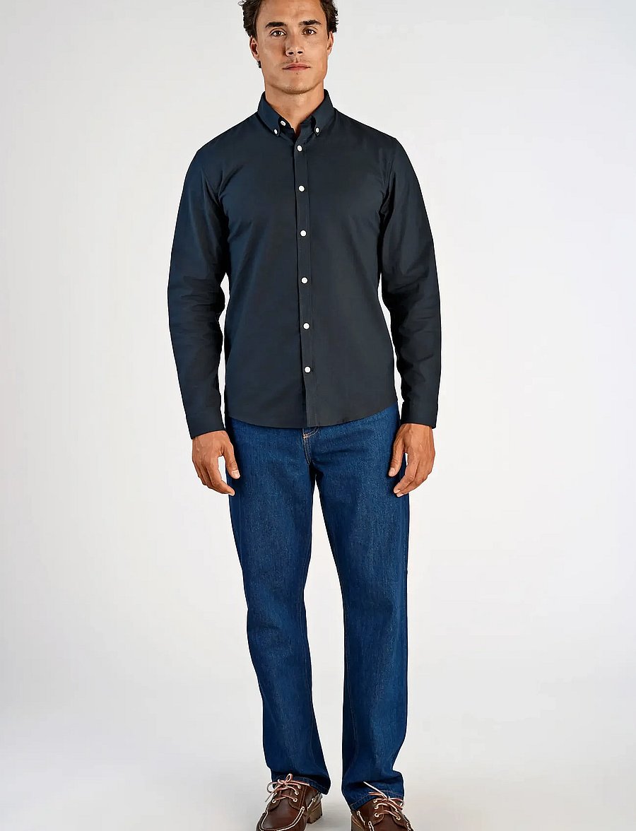 Lindbergh - Yarn dyed oxford superflex shirt L/S - oxford-kauluspaidat - black - 3