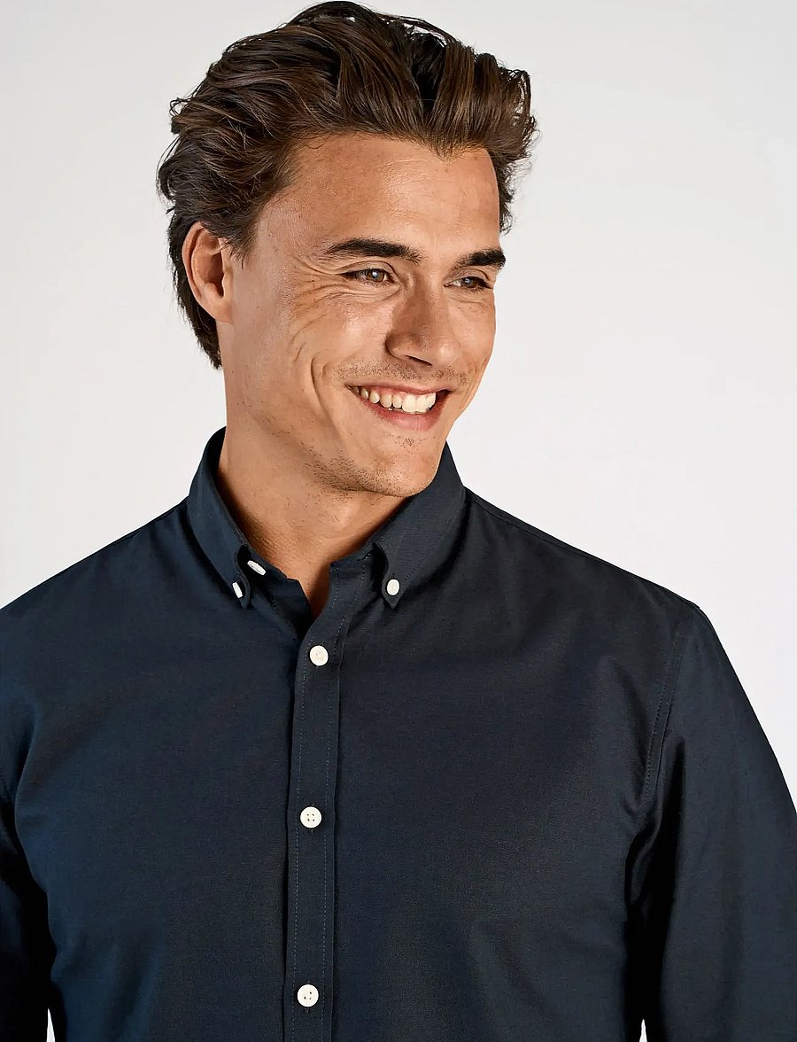 Lindbergh - Yarn dyed oxford superflex shirt L/S - oxford-hemden - black - 5