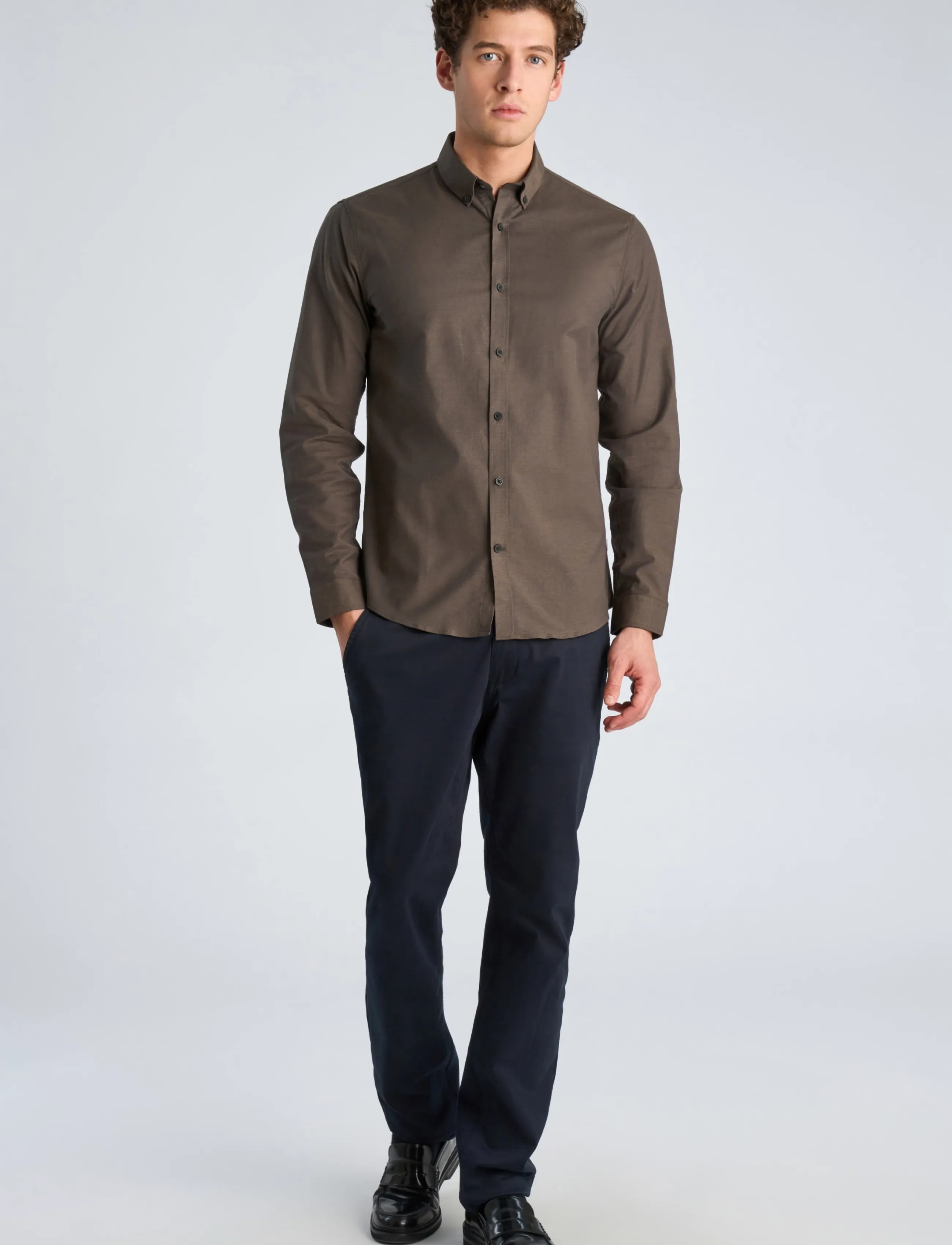 Lindbergh Yarn dyed oxford superflex shirt L/S - Lindbergh - DK BROWN MIX / brown
