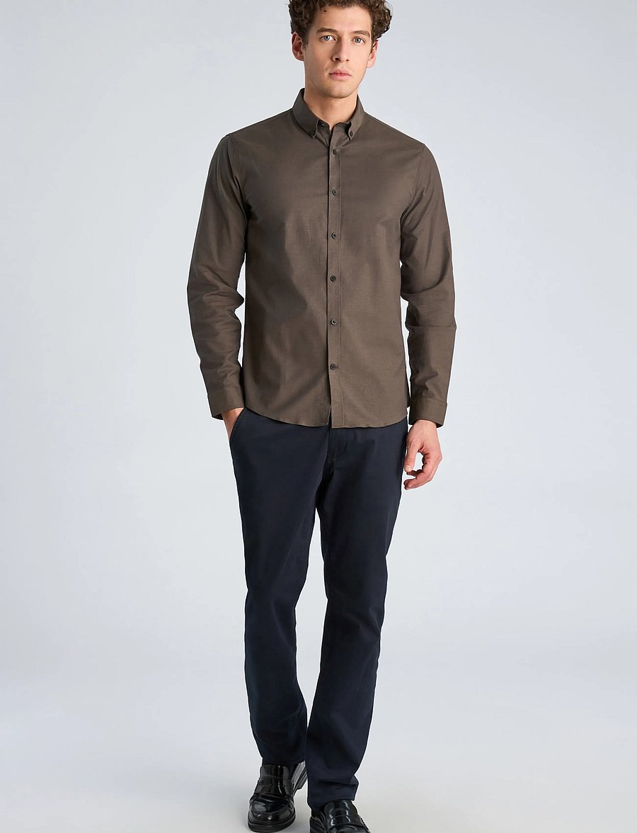 Lindbergh - Yarn dyed oxford superflex shirt L/S - oxford-skjortor - dk brown mix - 0