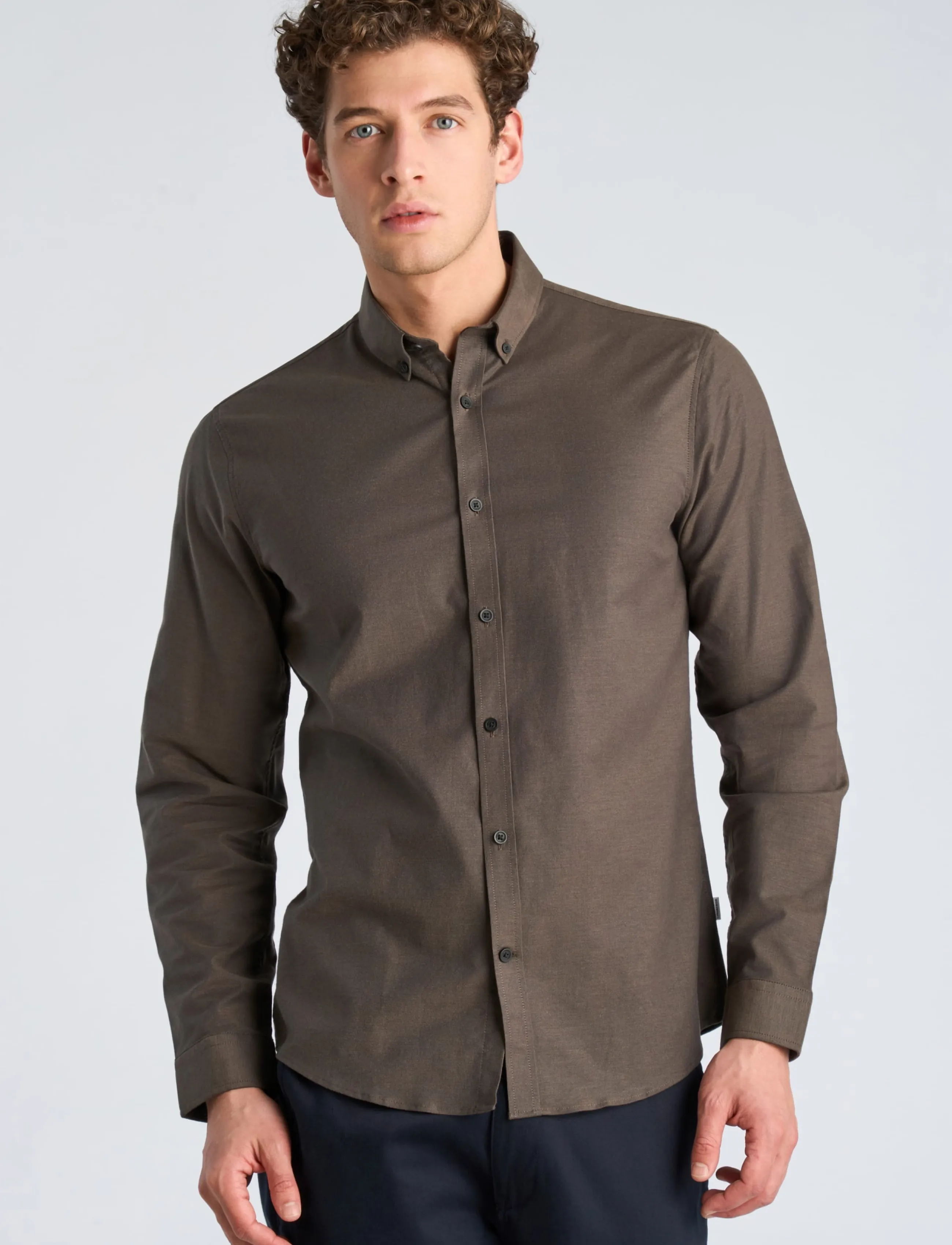 Lindbergh - Yarn dyed oxford superflex shirt L/S - oxford-skjortor - dk brown mix - 3