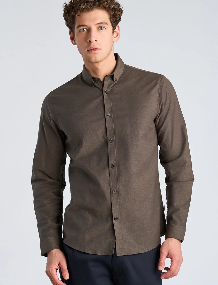 Lindbergh - Yarn dyed oxford superflex shirt L/S - oxford-skjortor - dk brown mix - 3