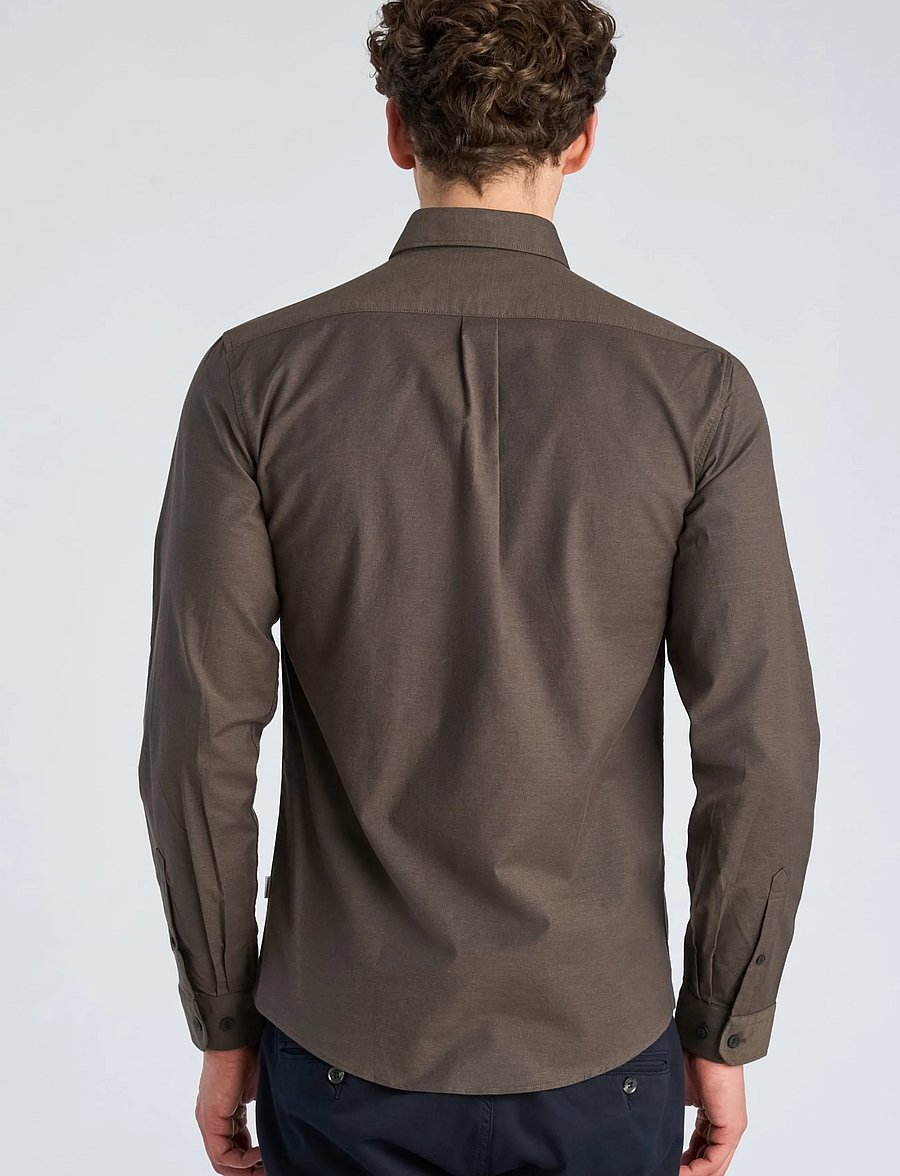 Lindbergh - Yarn dyed oxford superflex shirt L/S - oxford-skjortor - dk brown mix - 4
