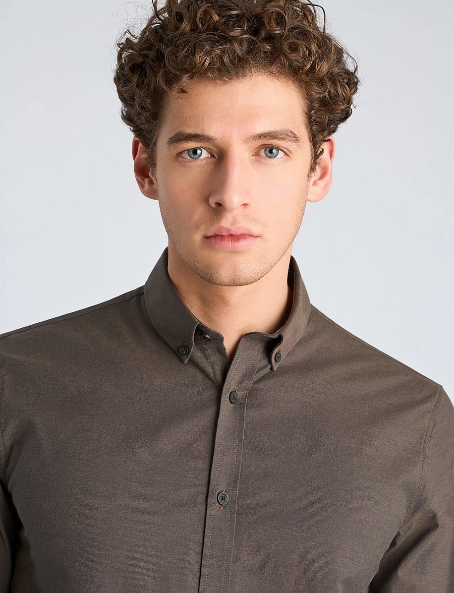 Lindbergh - Yarn dyed oxford superflex shirt L/S - oxford-skjortor - dk brown mix - 5