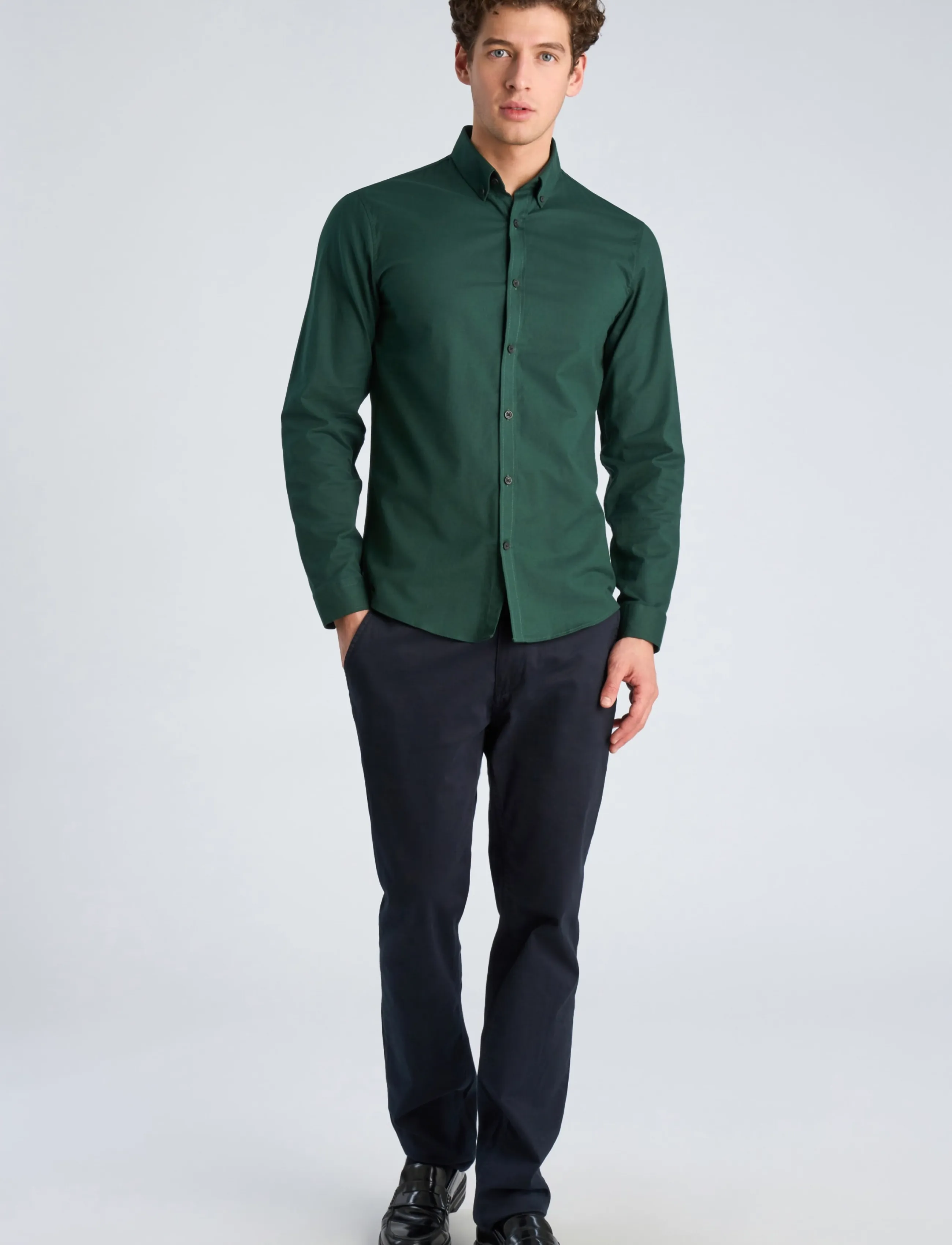 Lindbergh Yarn dyed oxford superflex shirt L/S - Lindbergh - DK GREEN MIX / green