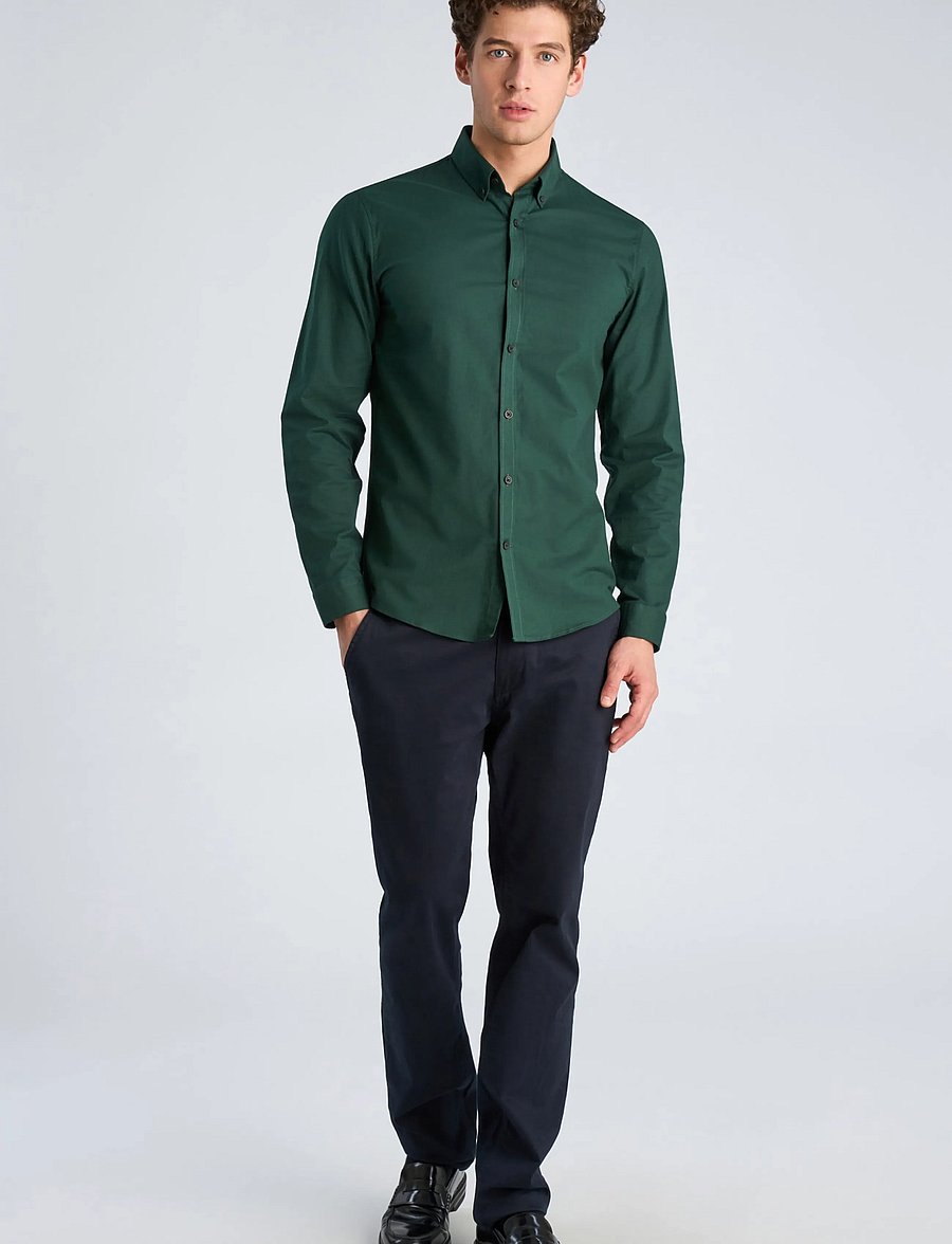 Lindbergh - Yarn dyed oxford superflex shirt L/S - oxford-skjortor - dk green mix - 0