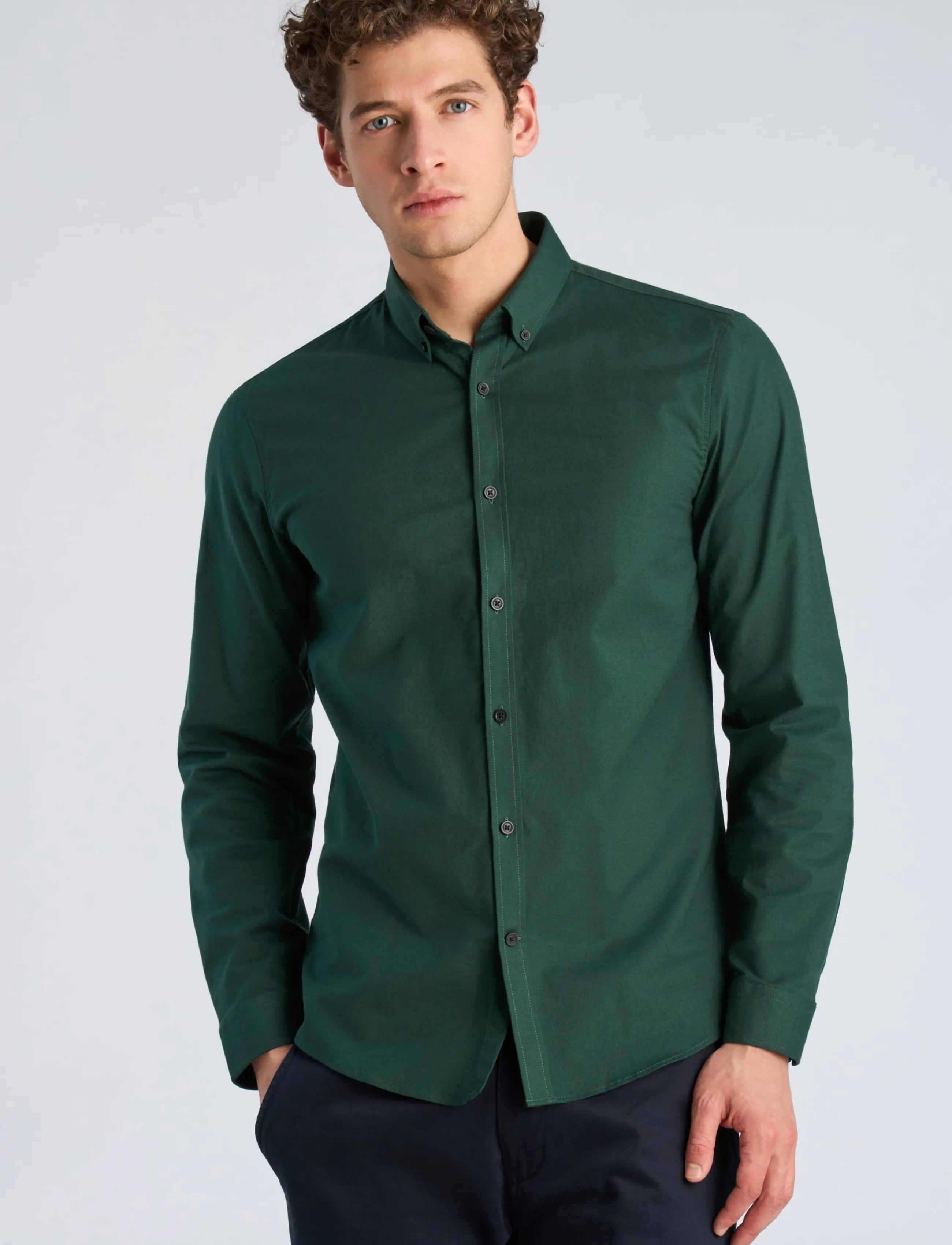 Lindbergh - Yarn dyed oxford superflex shirt L/S - oxford-skjortor - dk green mix - 3