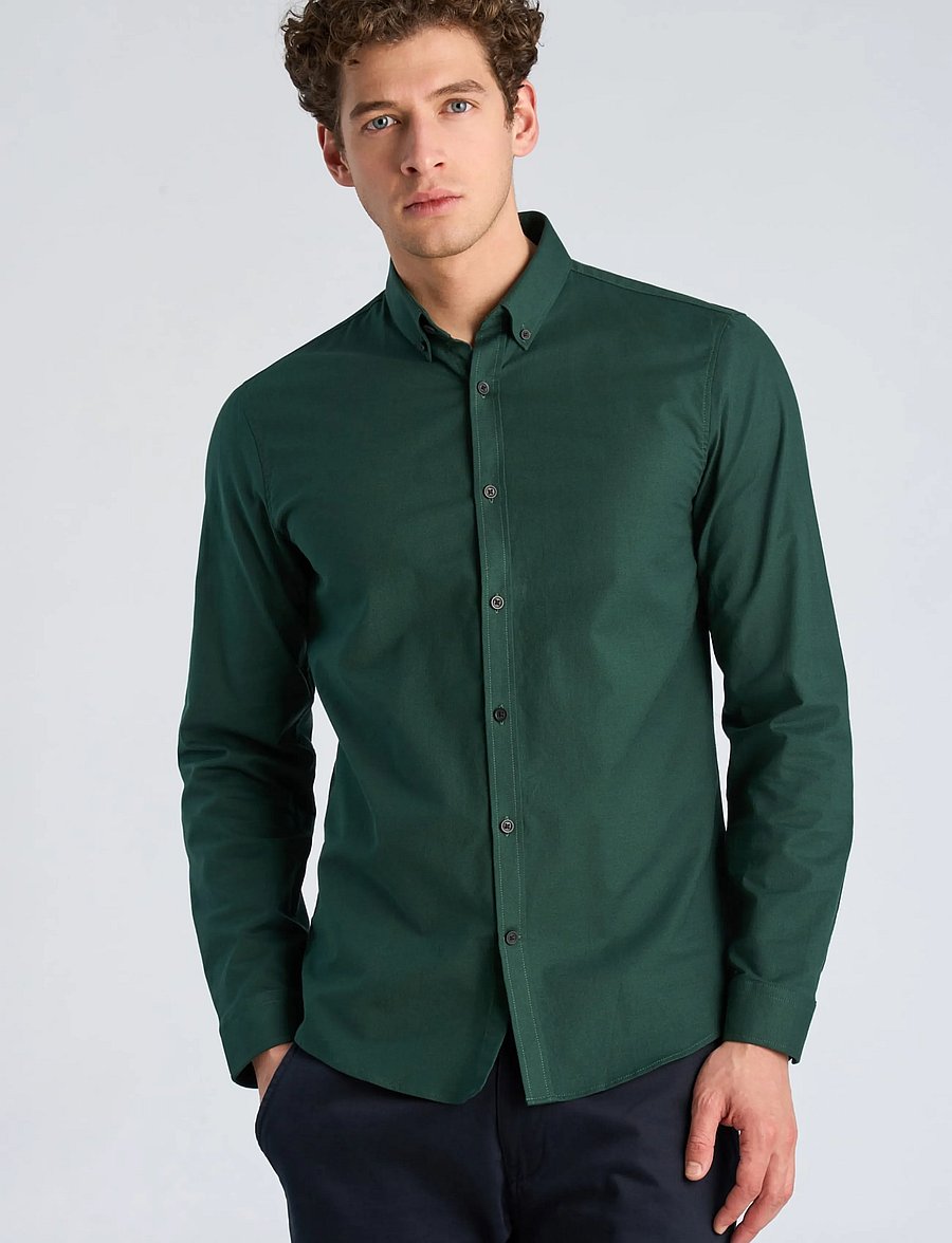 Lindbergh - Yarn dyed oxford superflex shirt L/S - oxford-skjortor - dk green mix - 3