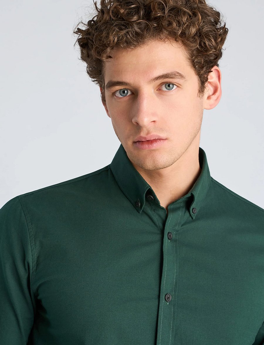 Lindbergh - Yarn dyed oxford superflex shirt L/S - oxford-skjortor - dk green mix - 5