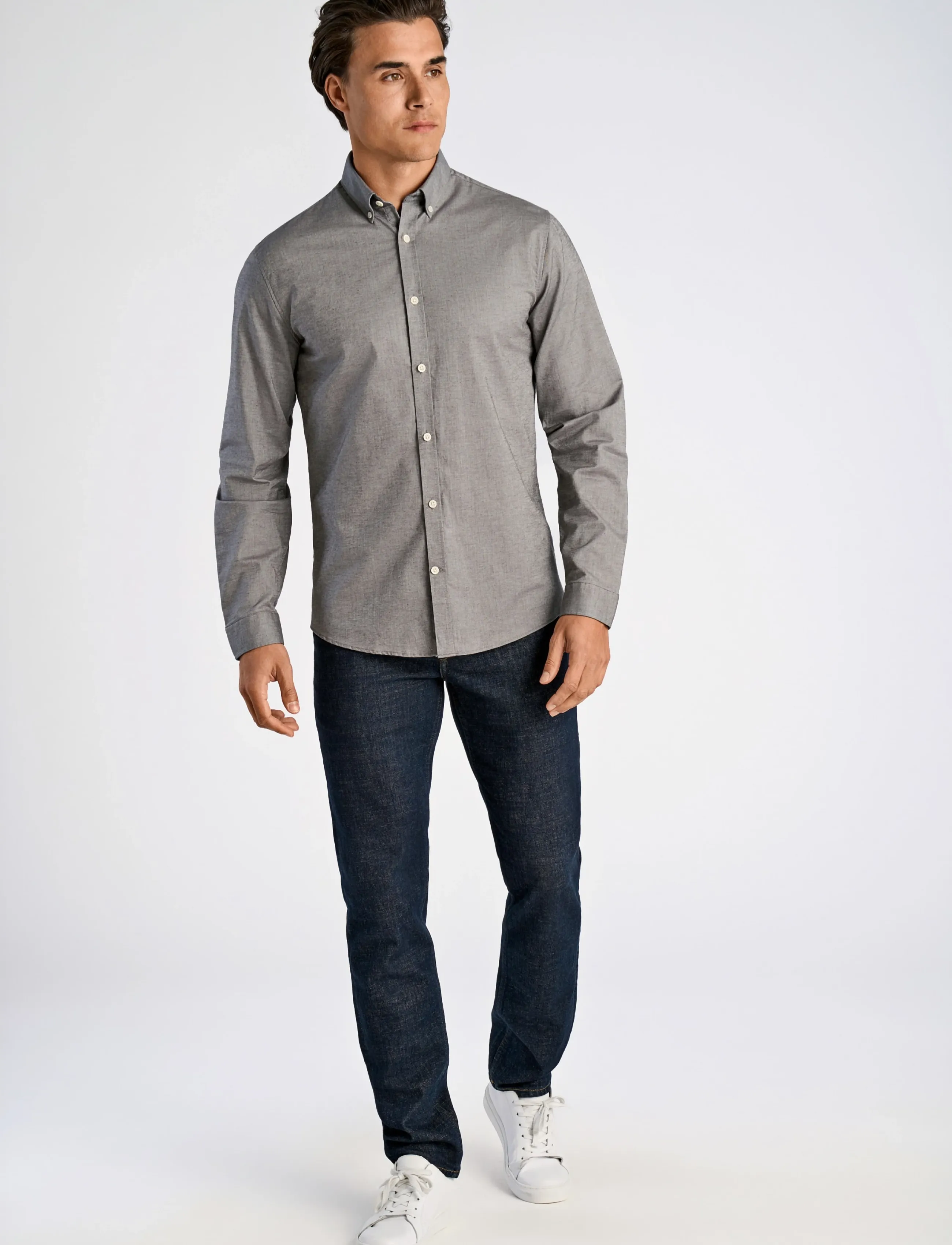Lindbergh Yarn dyed oxford superflex shirt L/S - Lindbergh - DUST GREY MIX / grey