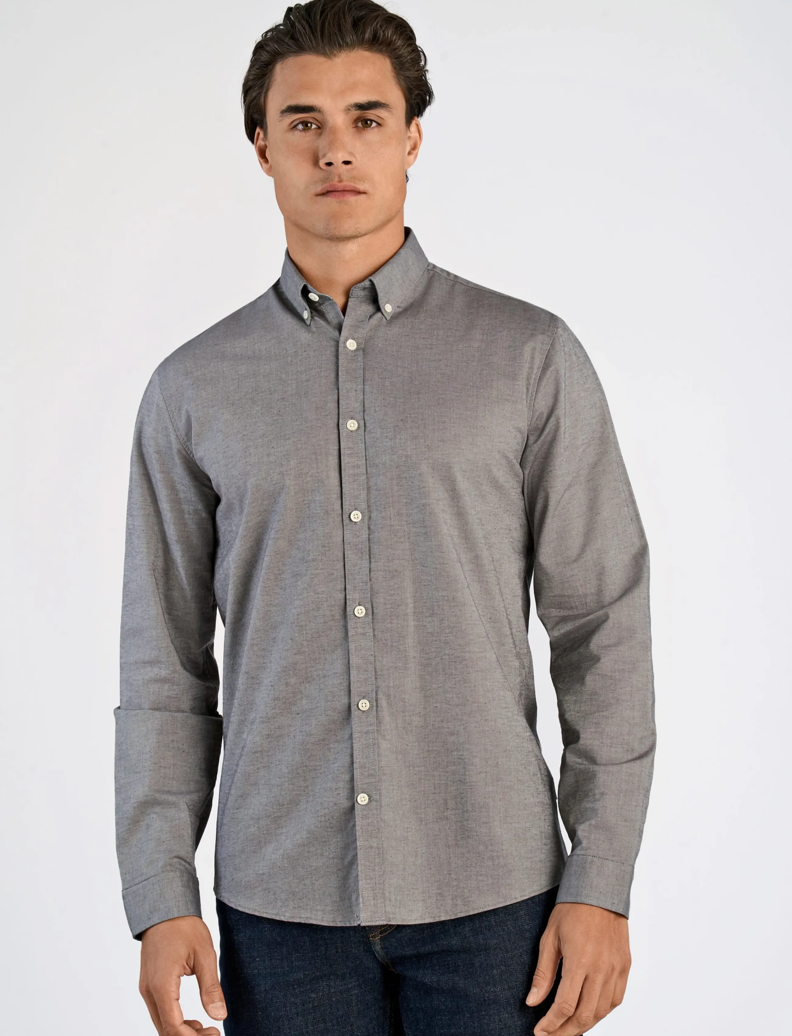 Lindbergh - Yarn dyed oxford superflex shirt L/S - oxford-skjortor - dust grey mix - 3