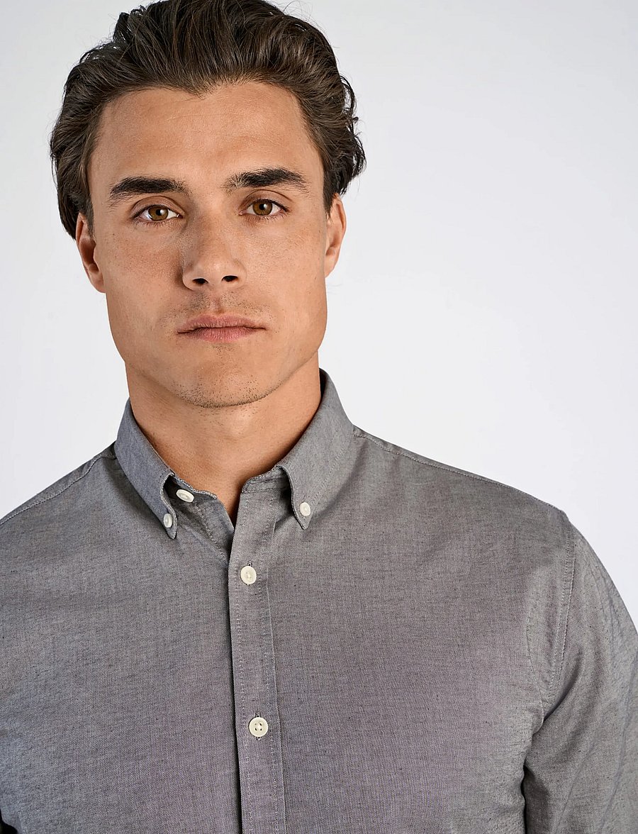 Lindbergh - Yarn dyed oxford superflex shirt L/S - oxford-skjortor - dust grey mix - 5