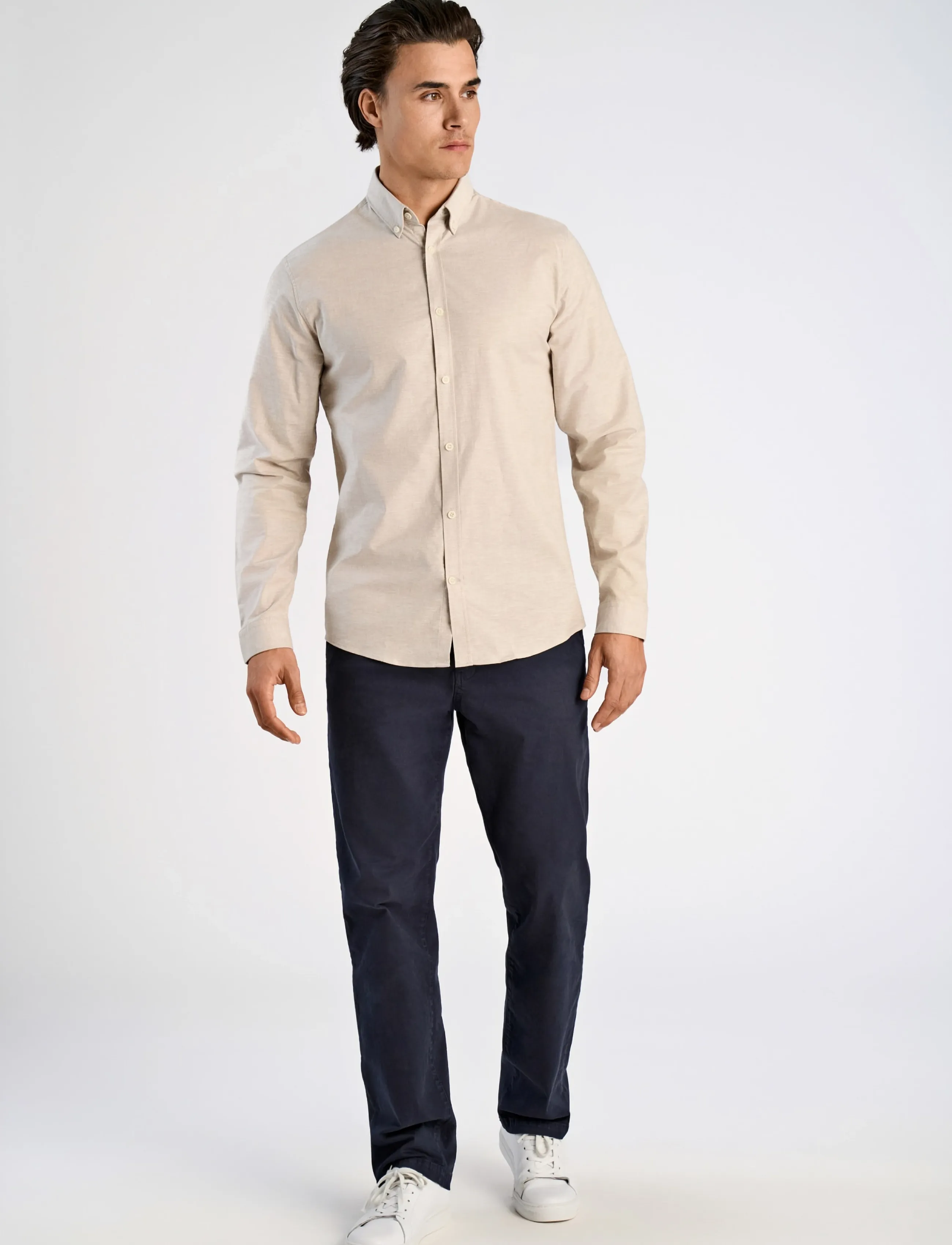 Lindbergh Yarn dyed oxford superflex shirt L/S - Lindbergh - FADED SAND MIX / beige