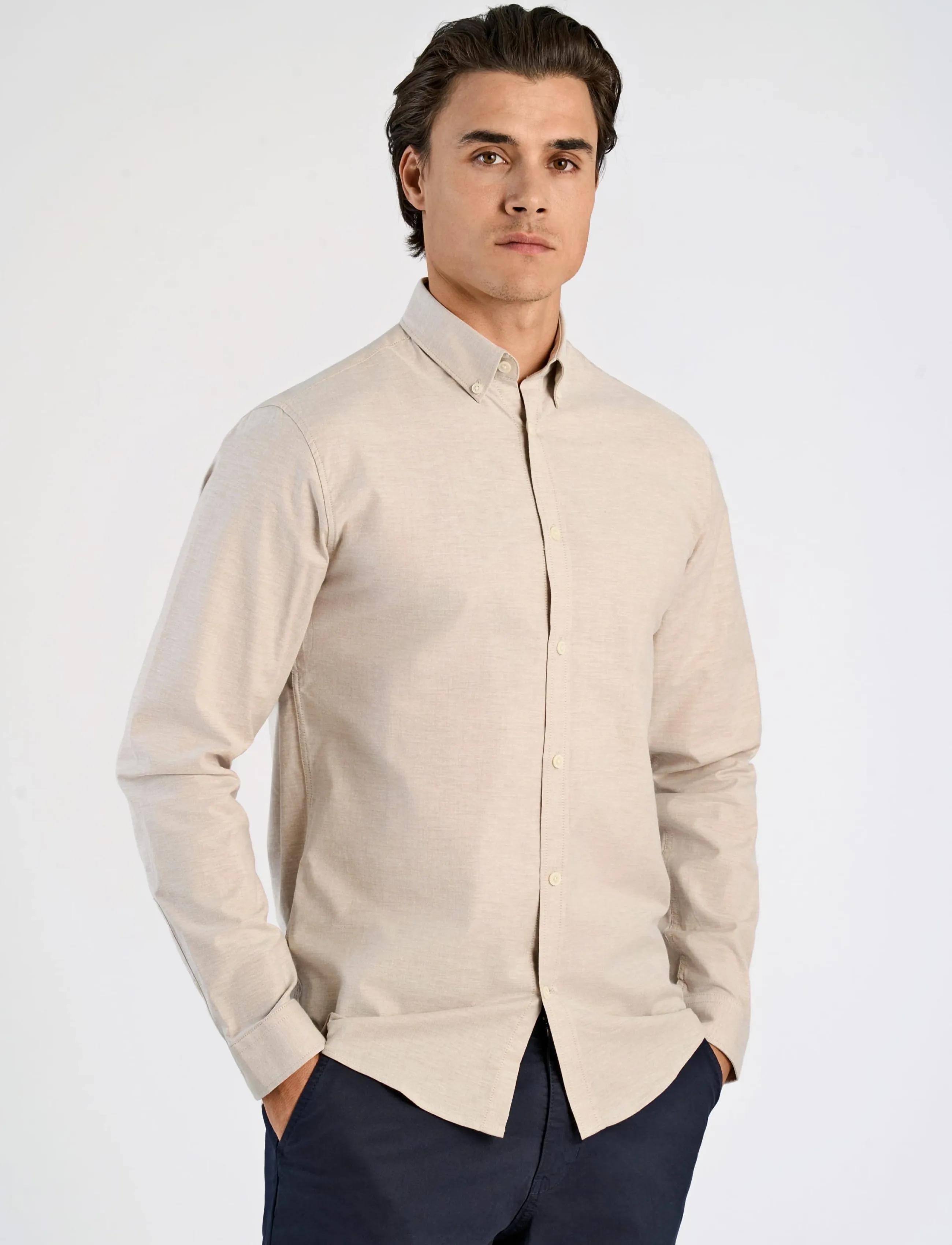 Lindbergh - Yarn dyed oxford superflex shirt L/S - oxford-skjortor - faded sand mix - 3