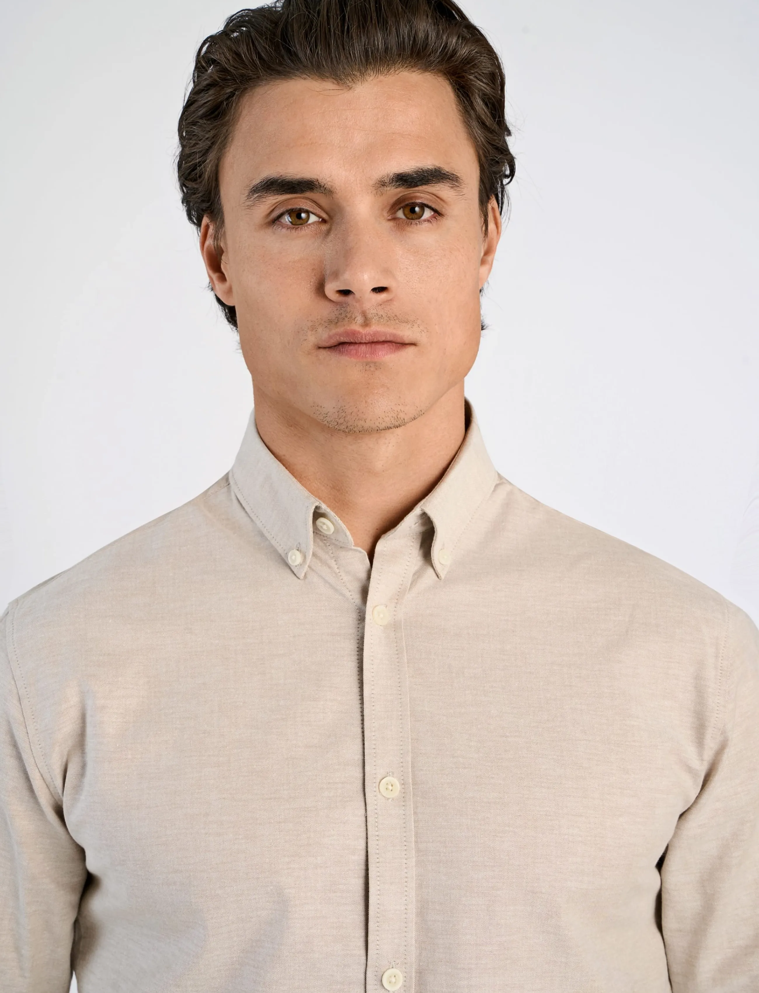 Lindbergh - Yarn dyed oxford superflex shirt L/S - oxford-skjortor - faded sand mix - 5
