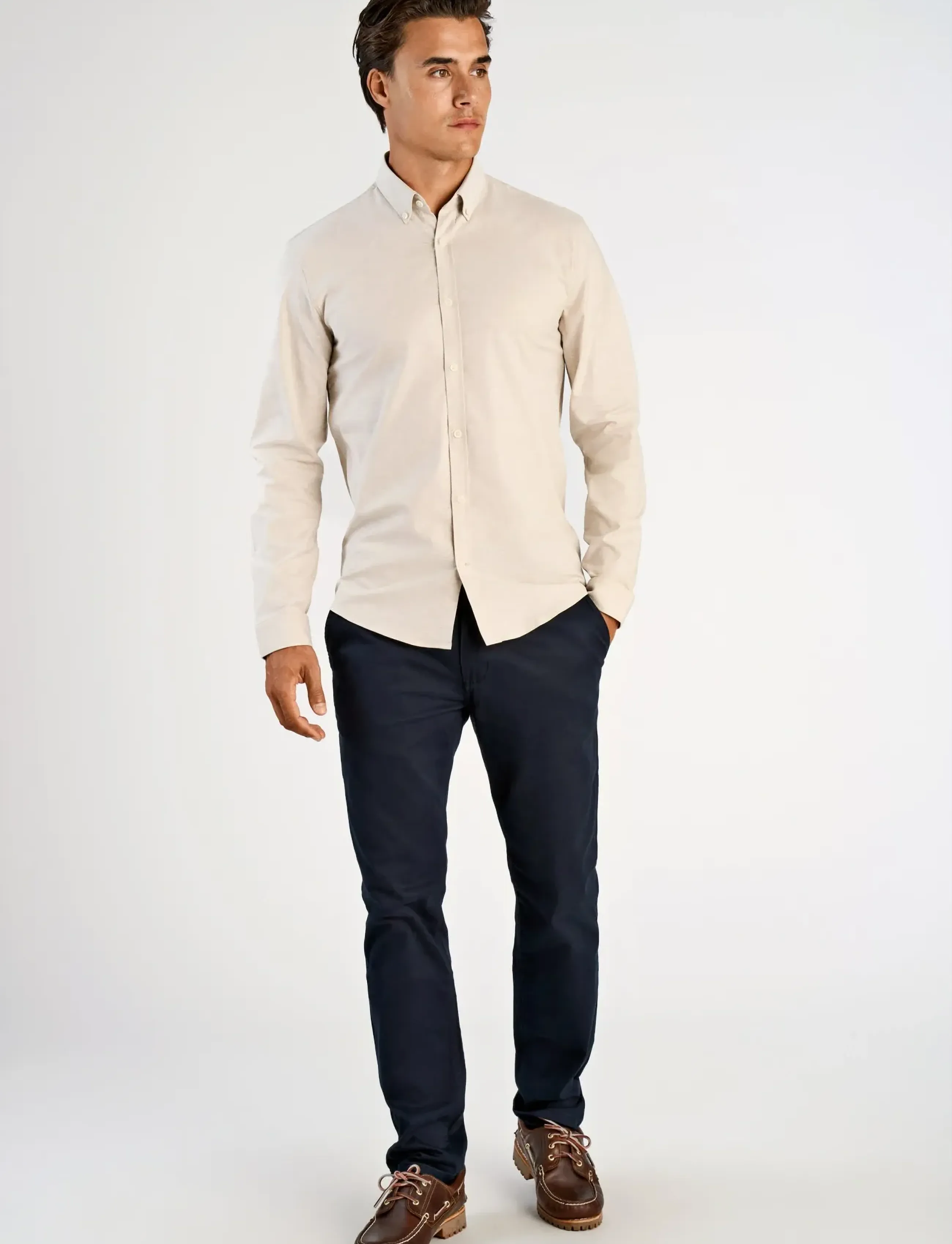 Lindbergh Yarn dyed oxford superflex shirt - Lindbergh - LT SAND MIX / cream