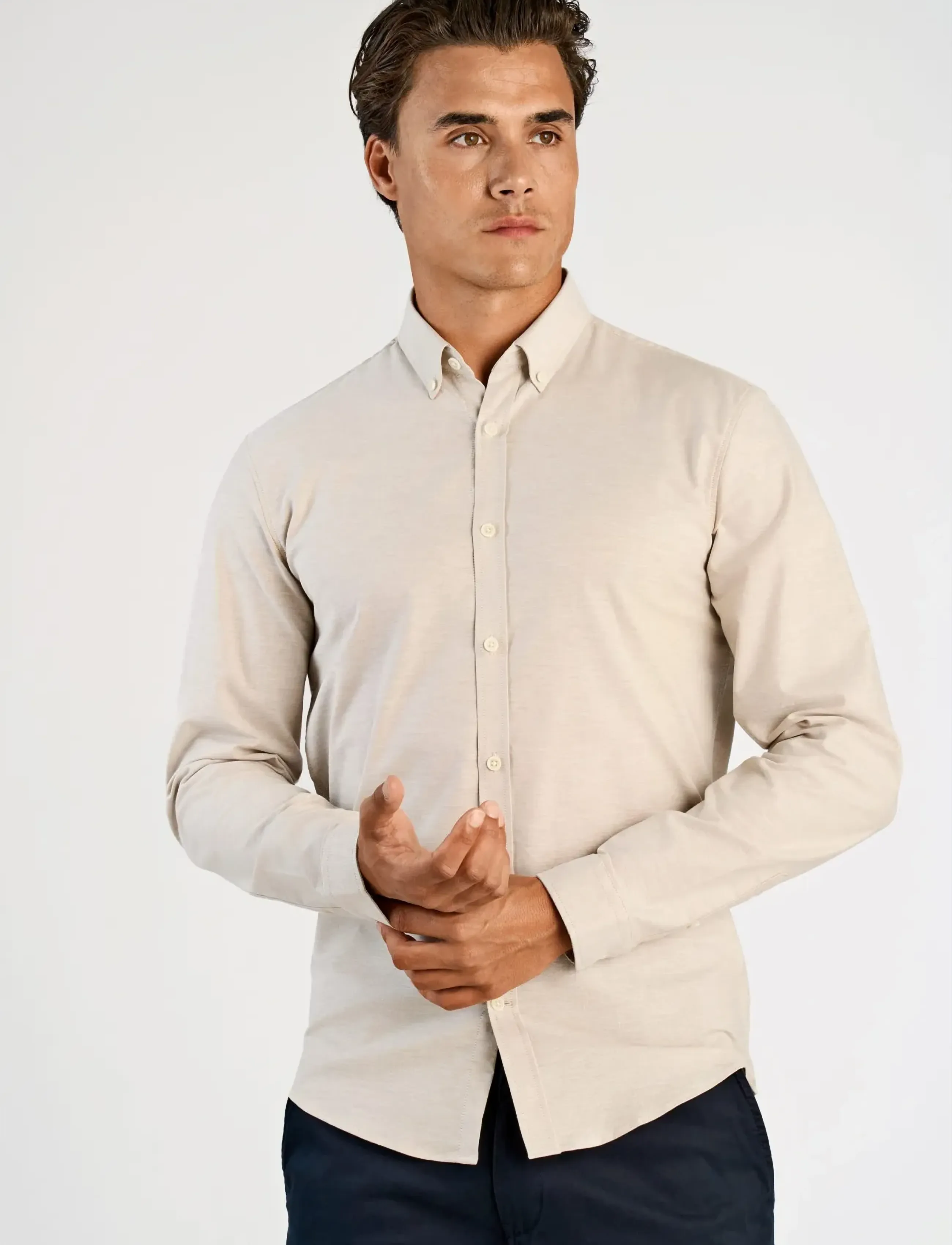 Lindbergh - Yarn dyed oxford superflex shirt L/S - oxford skjorter - lt sand mix - 3