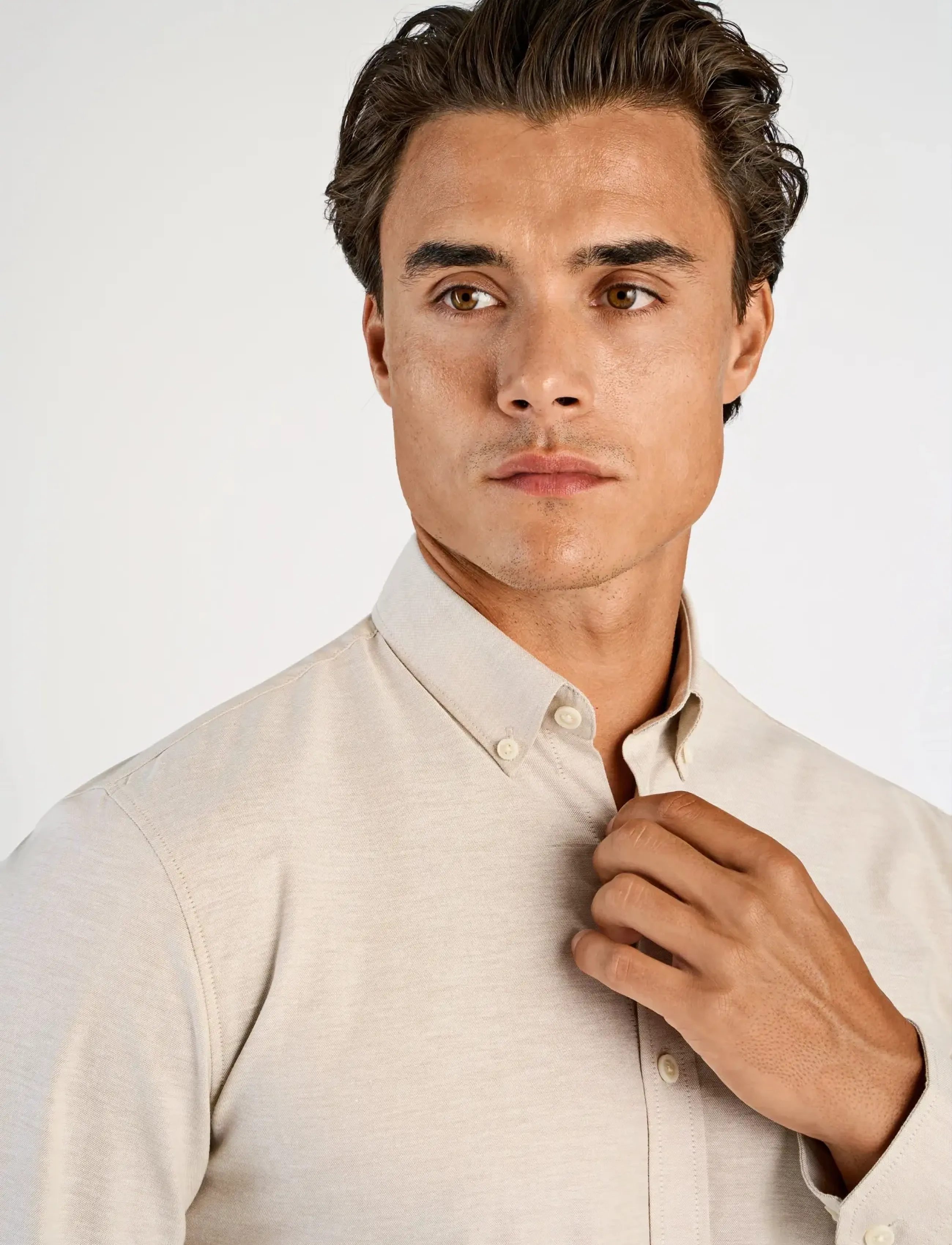 Lindbergh - Yarn dyed oxford superflex shirt L/S - oxford skjorter - lt sand mix - 5