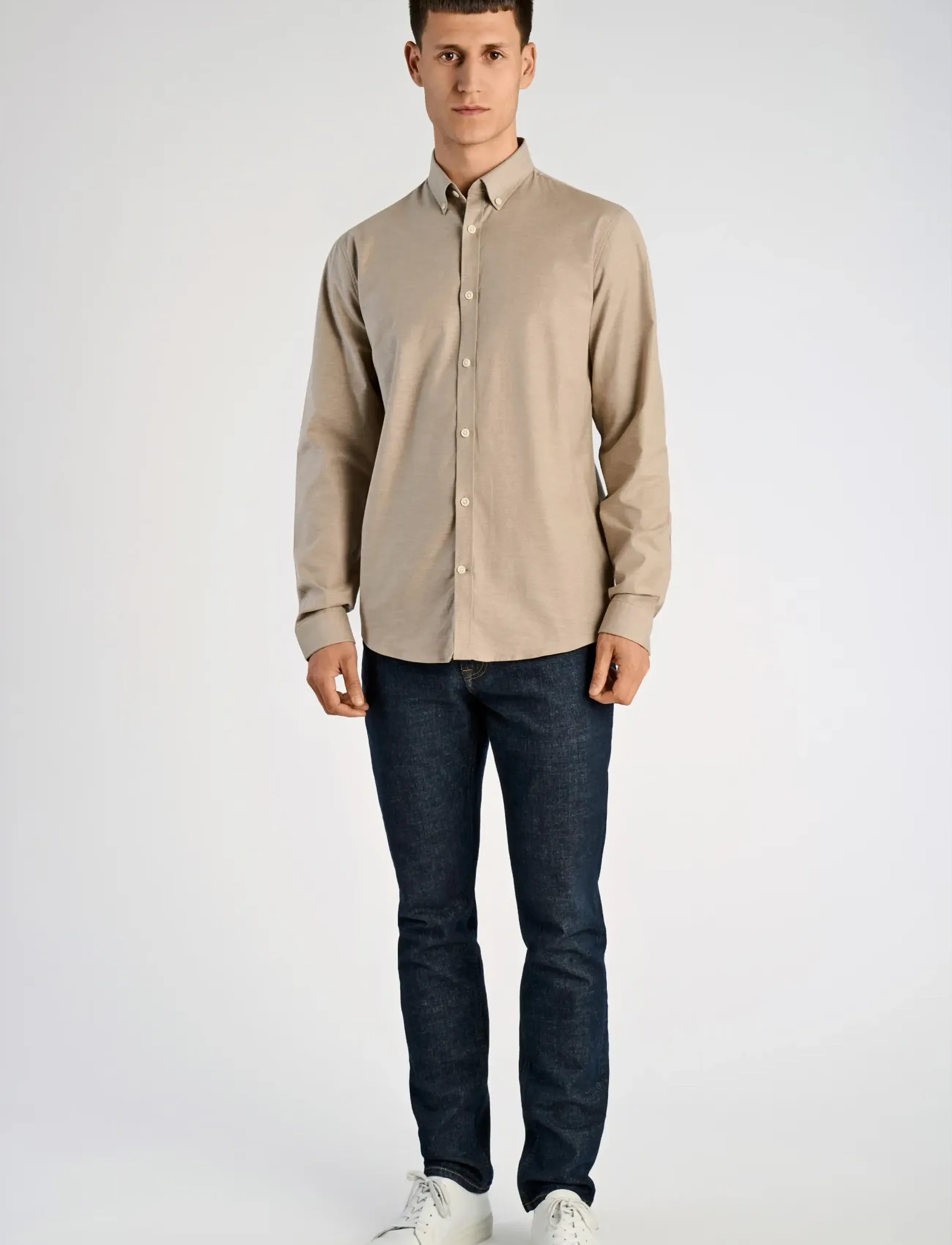 Lindbergh Yarn dyed oxford superflex shirt L/S - Riided - LT STONE MIX / beige