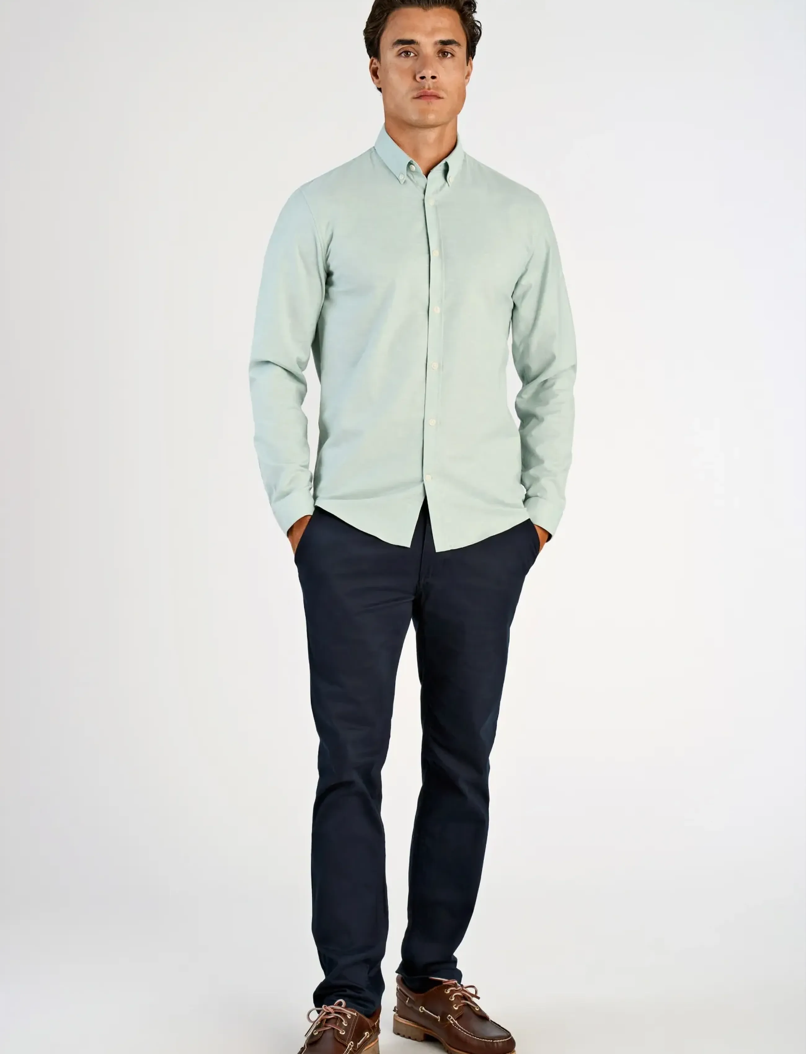 Lindbergh Yarn dyed oxford superflex shirt - Lindbergh - MID GREEN MIX / green