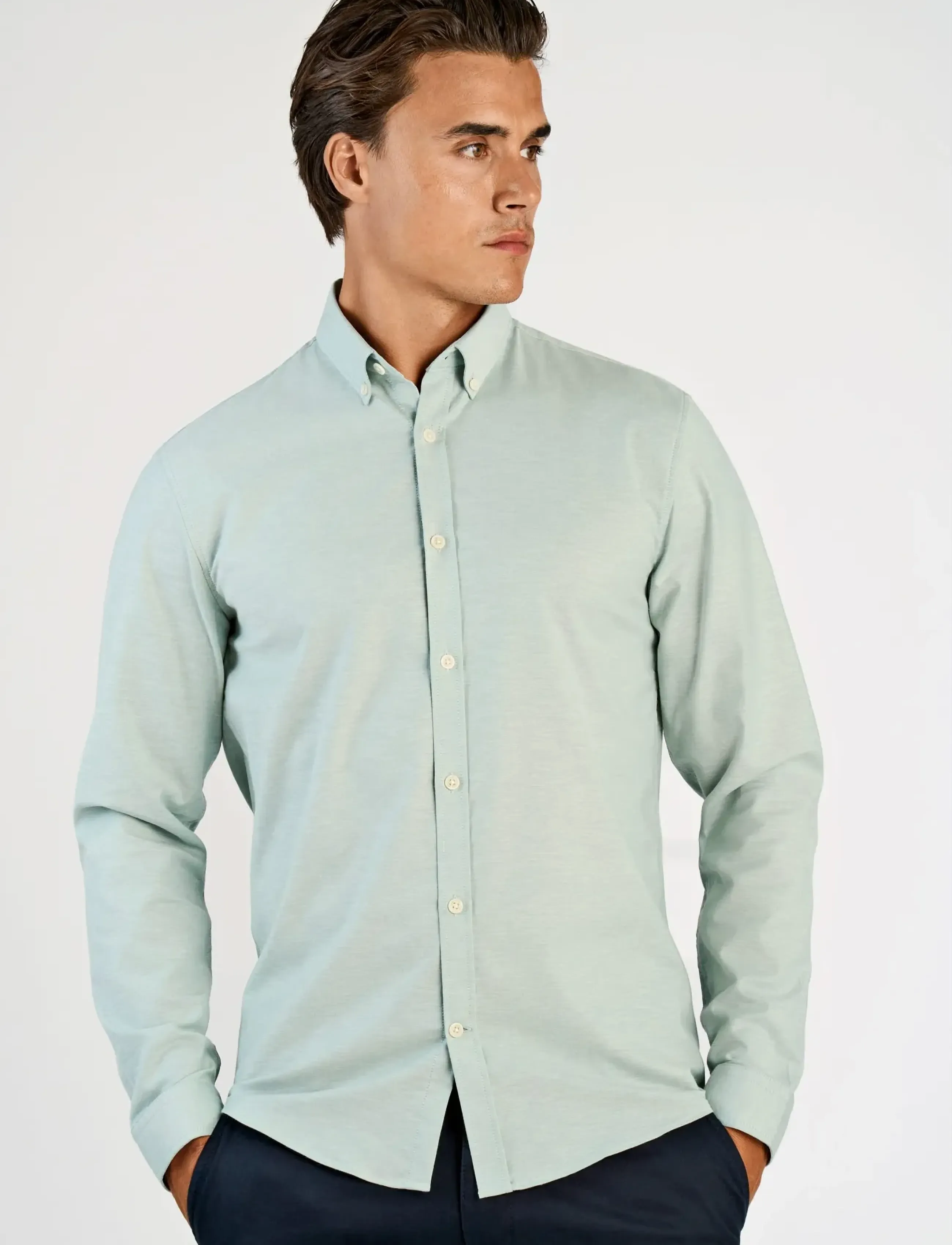 Lindbergh - Yarn dyed oxford superflex shirt L/S - oxford skjorter - mid green mix - 3
