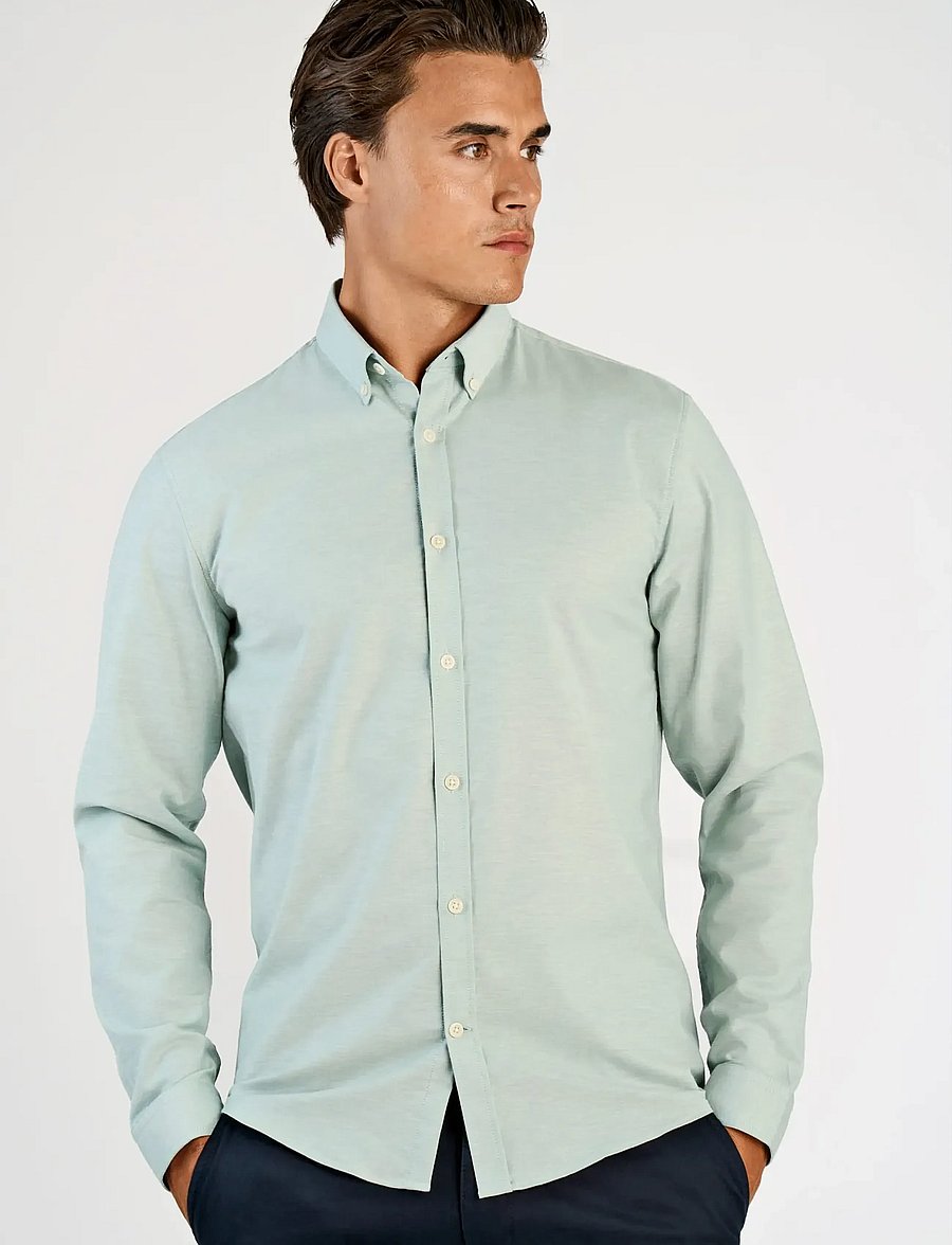 Lindbergh - Yarn dyed oxford superflex shirt L/S - oxford skjorter - mid green mix - 3