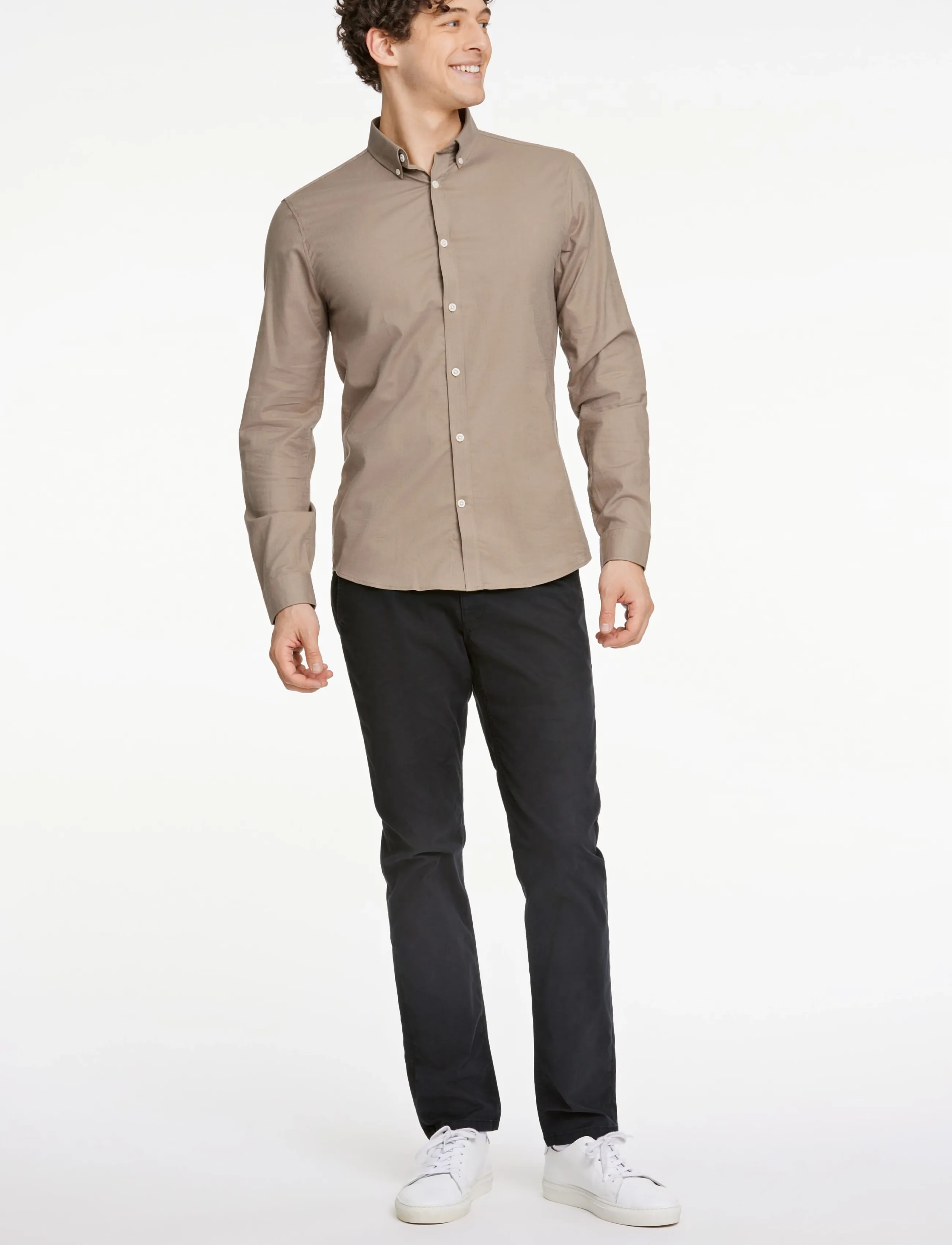 Lindbergh Yarn dyed oxford superflex shirt L/S - Lindbergh - MID STONE MIX / beige
