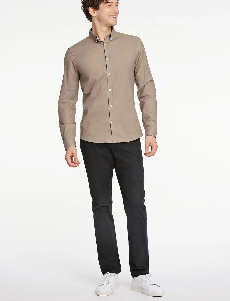 Lindbergh - Yarn dyed oxford superflex shirt L/S - oxford-skjortor - mid stone mix - 0