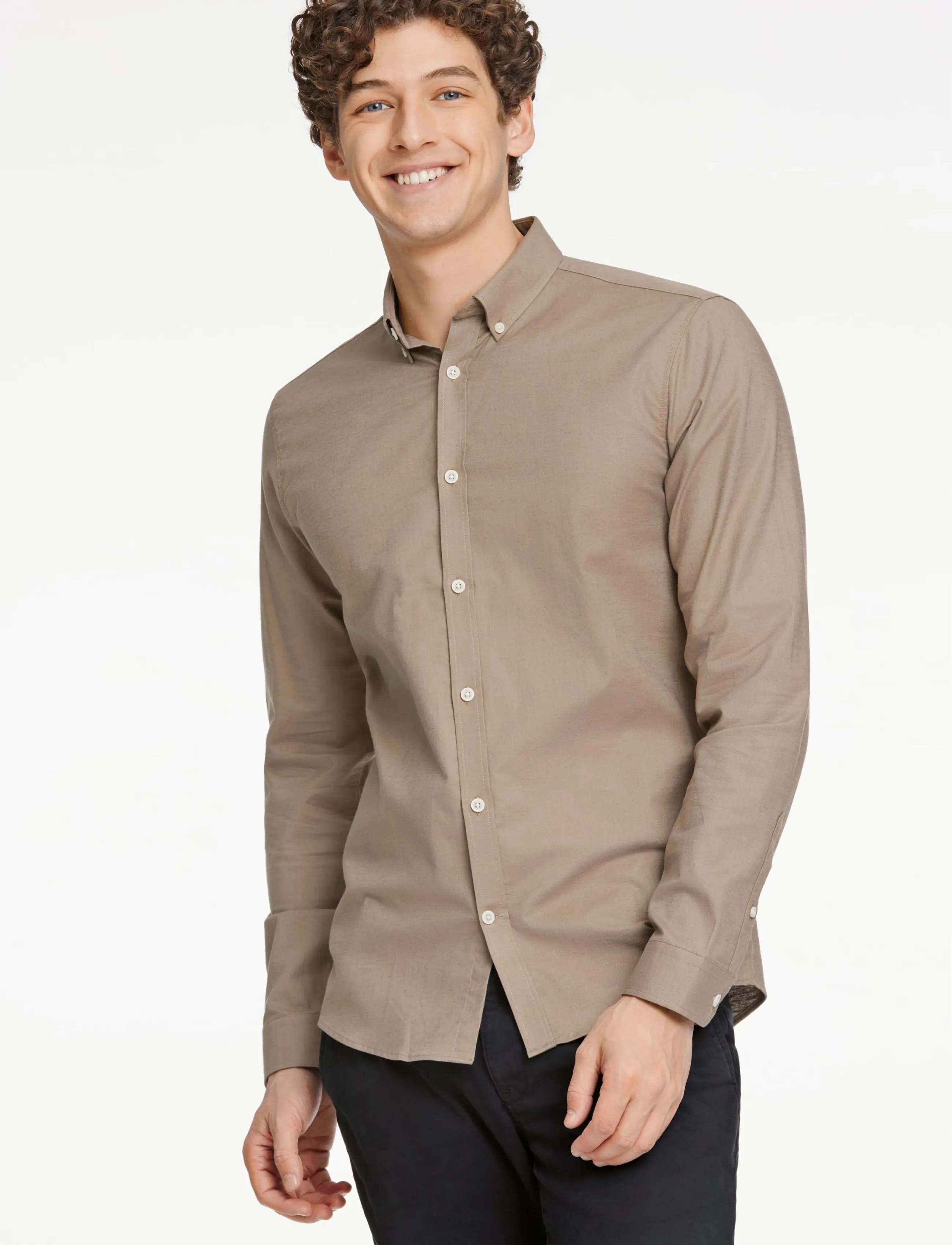 Lindbergh - Yarn dyed oxford superflex shirt L/S - oxford-skjortor - mid stone mix - 3