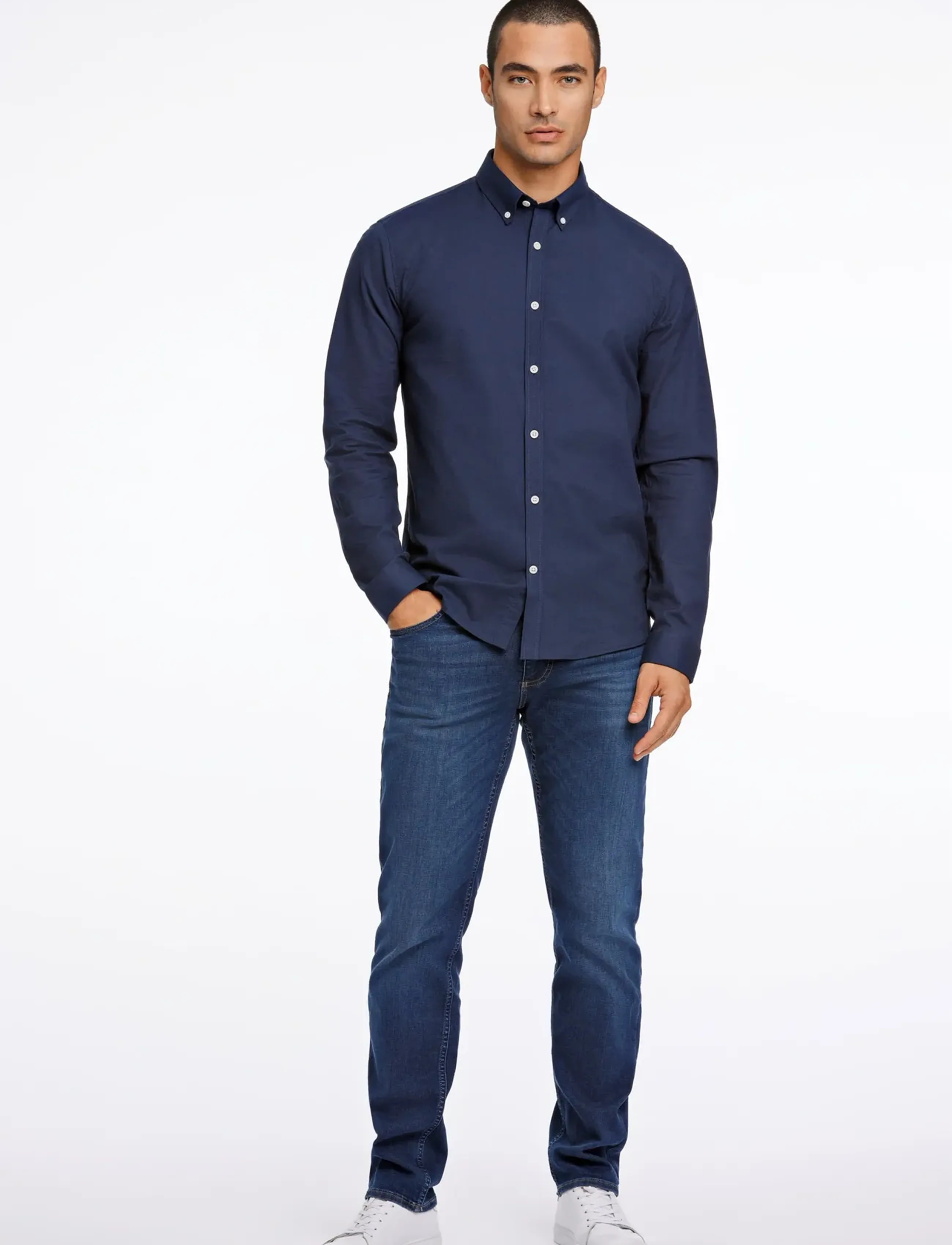 Lindbergh - Yarn dyed oxford superflex shirt L/S - chemises oxford - navy mix - 3