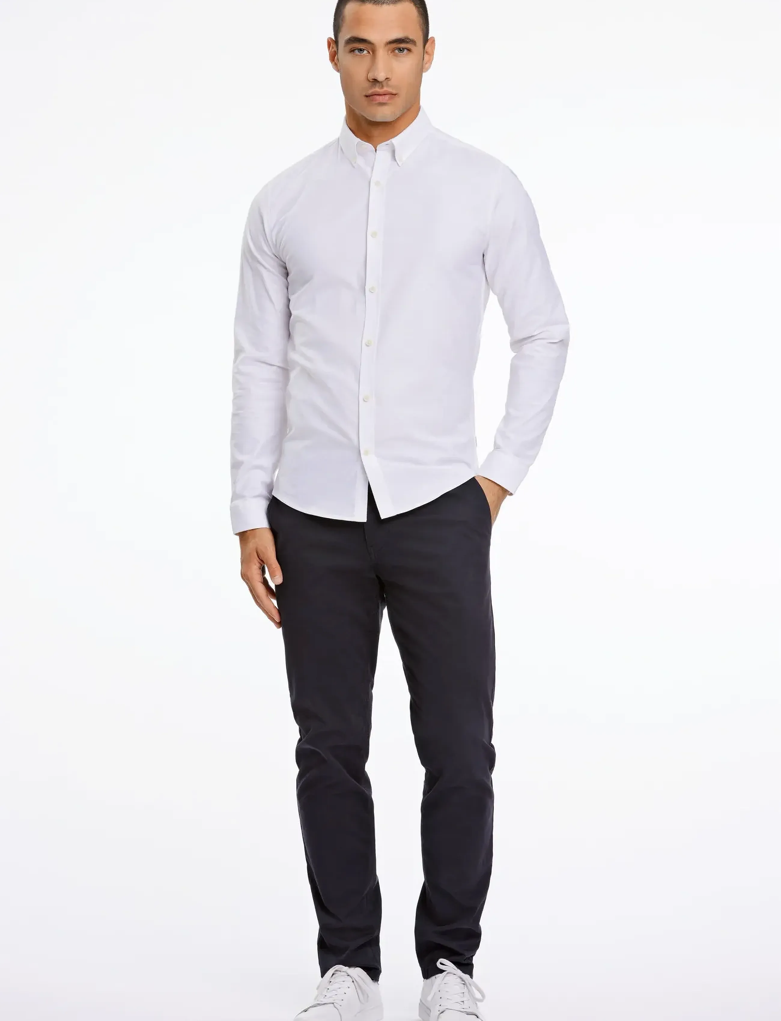 Lindbergh Yarn dyed oxford superflex shirt - Skjortor - WHITE / white
