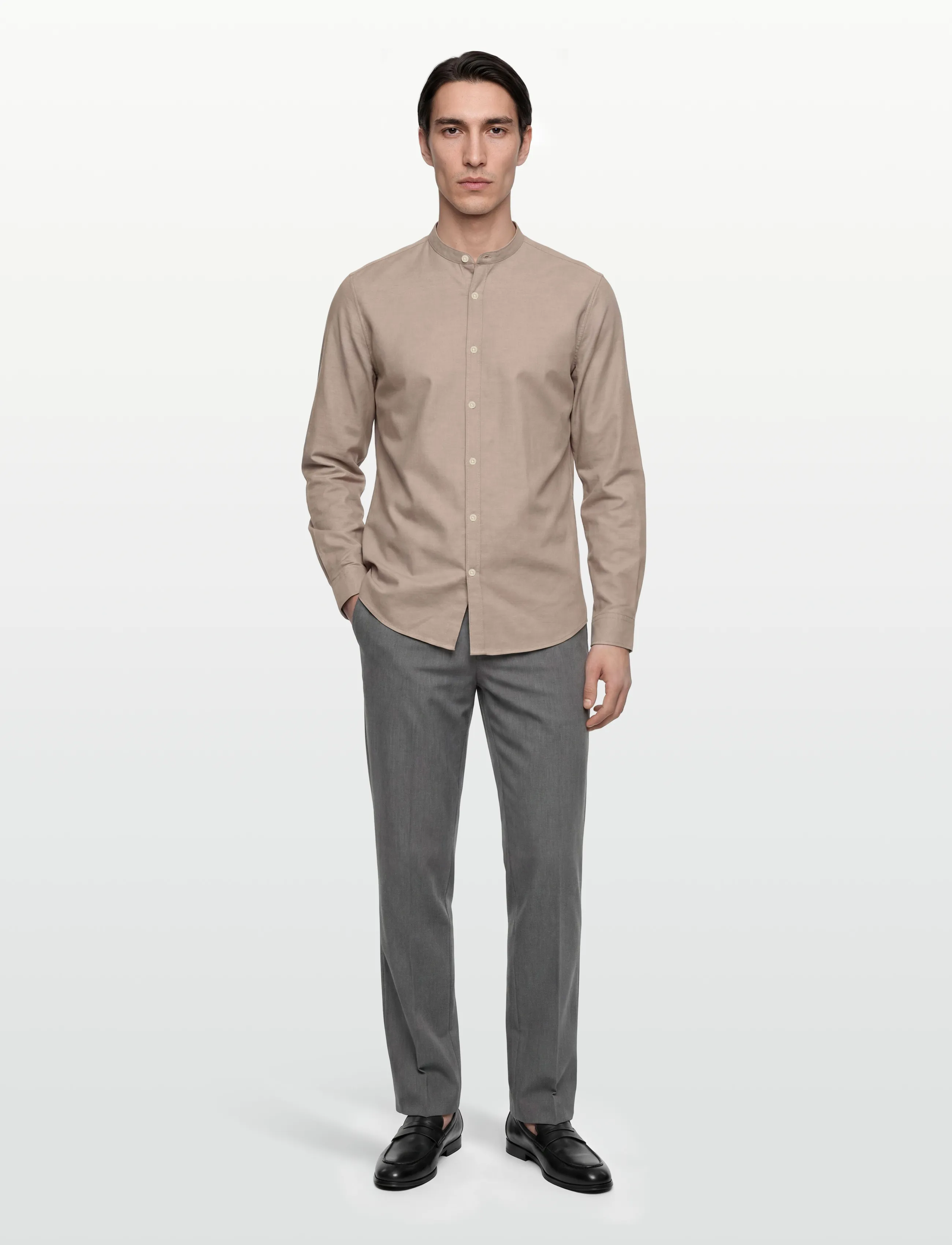 Lindbergh Yarn dyed oxford superflex shirt - Skjorter - LT STONE MIX / beige