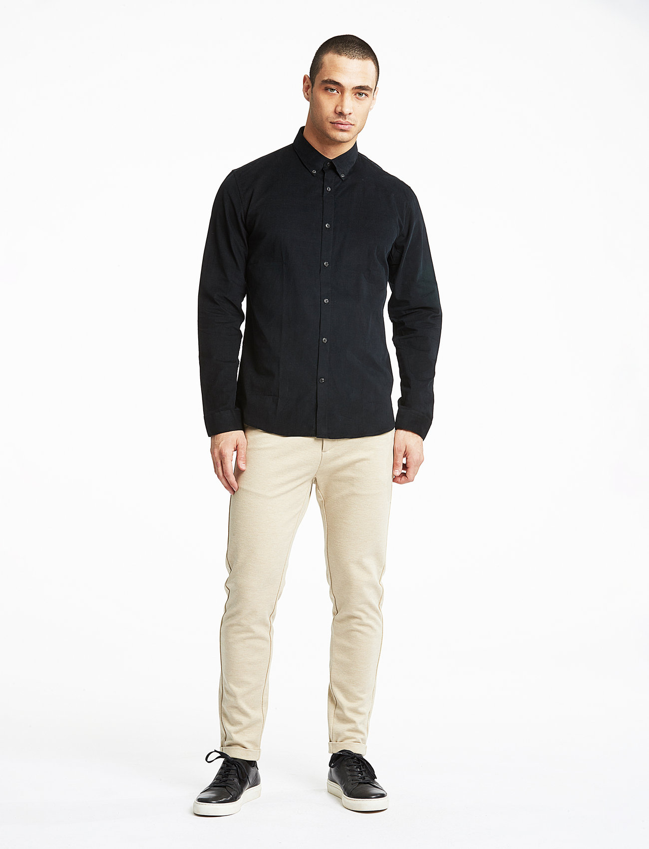 Lindbergh - Fine corduroy shirt L/S - norænn stíll - black - 0