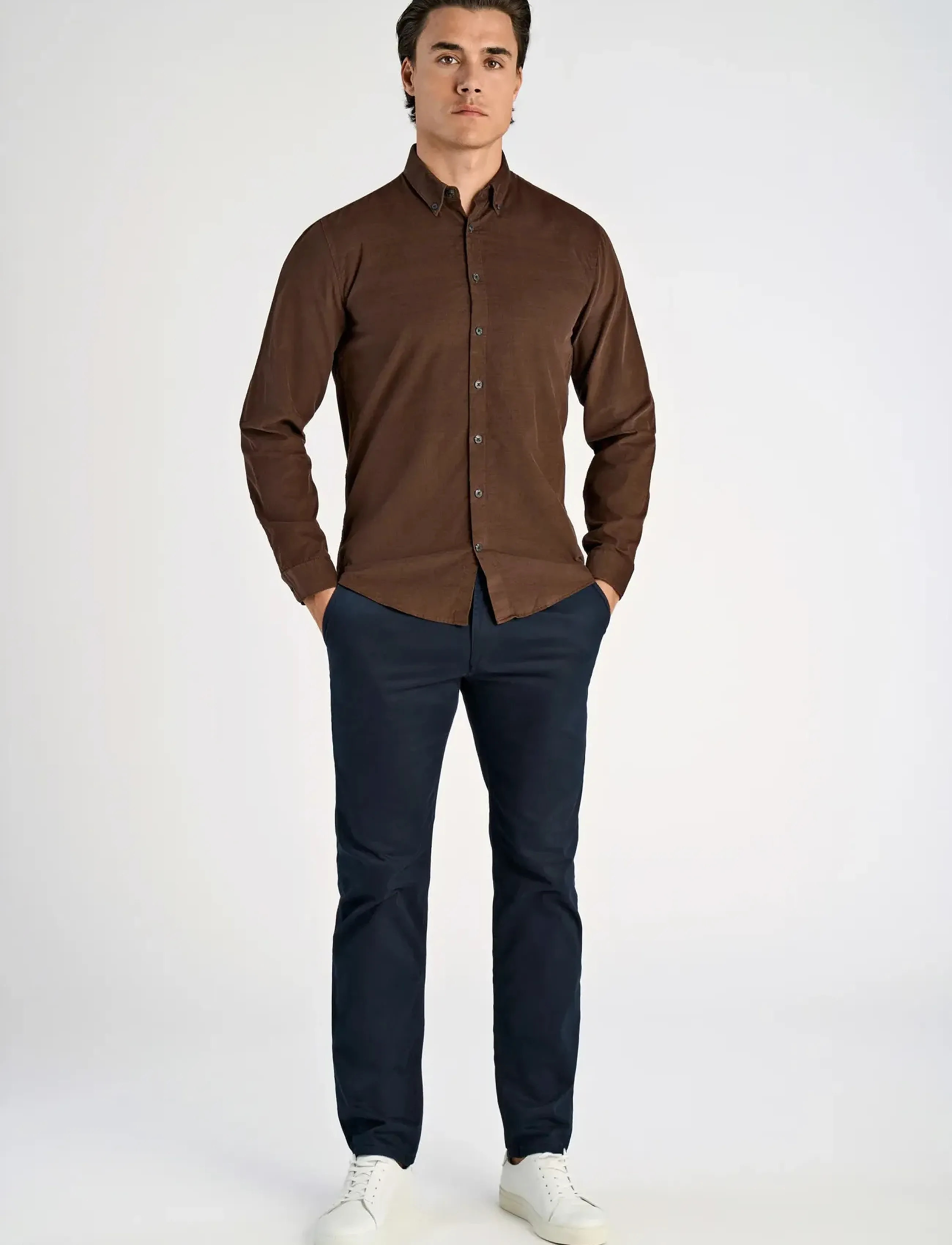 Lindbergh Fine corduroy shirt L/S - Skjorter - DK BROWN / brown