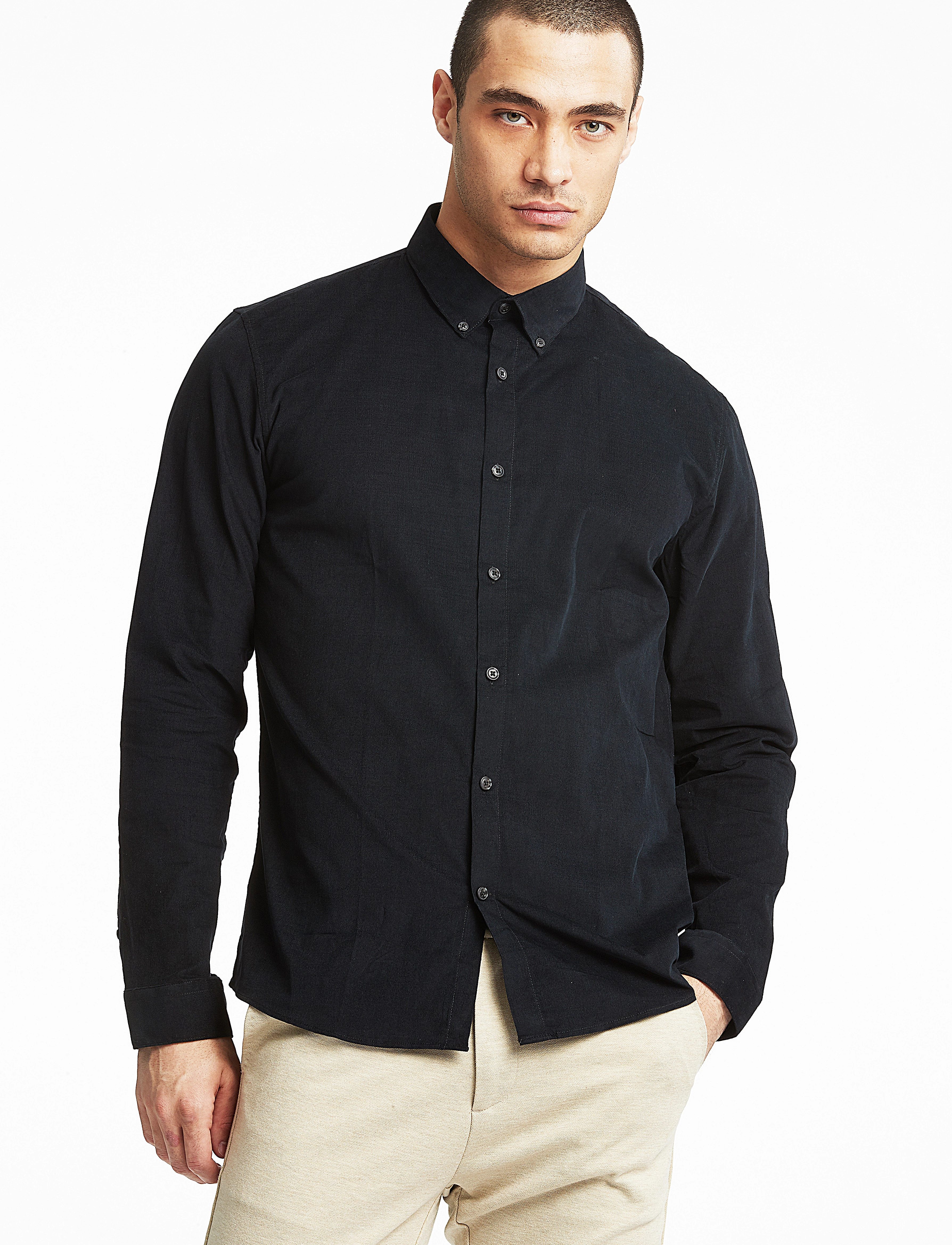 Lindbergh Fine corduroy shirt L/S - Velvet särgid - BLACK / black