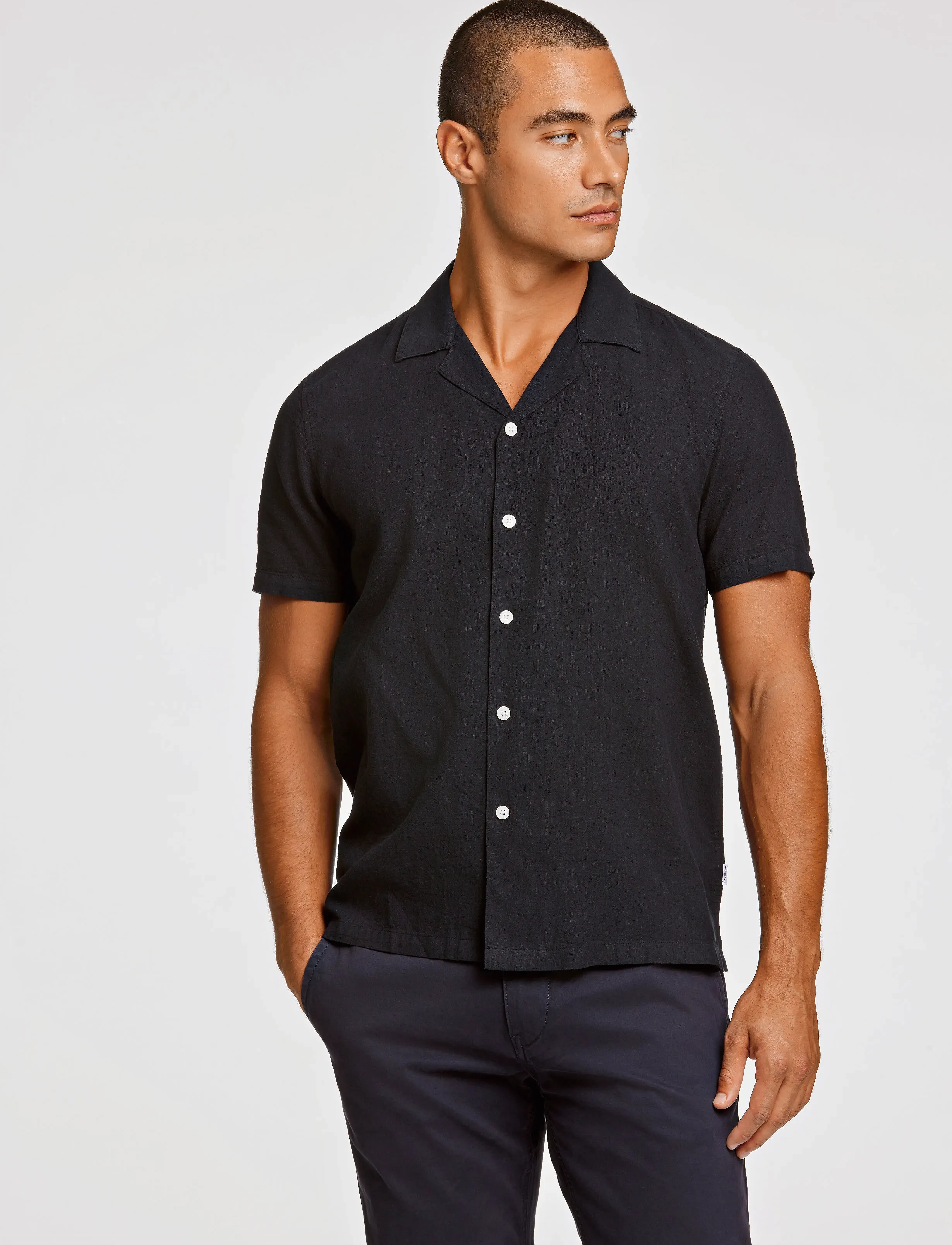 Lindbergh Casual Linen Blend Resort S/S, Mænd, Kortærmet Resort Skjorte, Sort, Str: XL