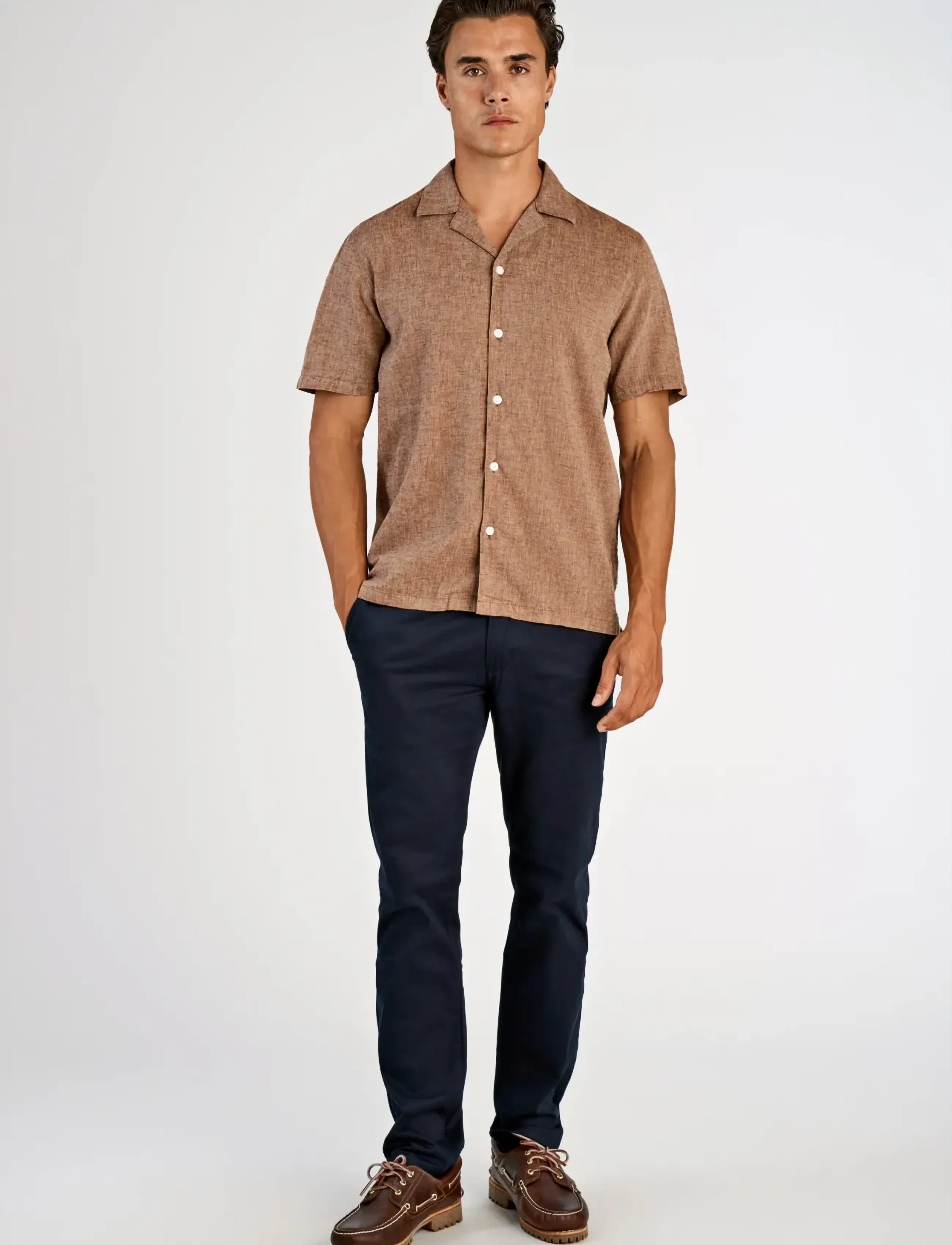 Lindbergh Casual linen blend resort S/S - Kortærmede skjorter - BROWN / brown