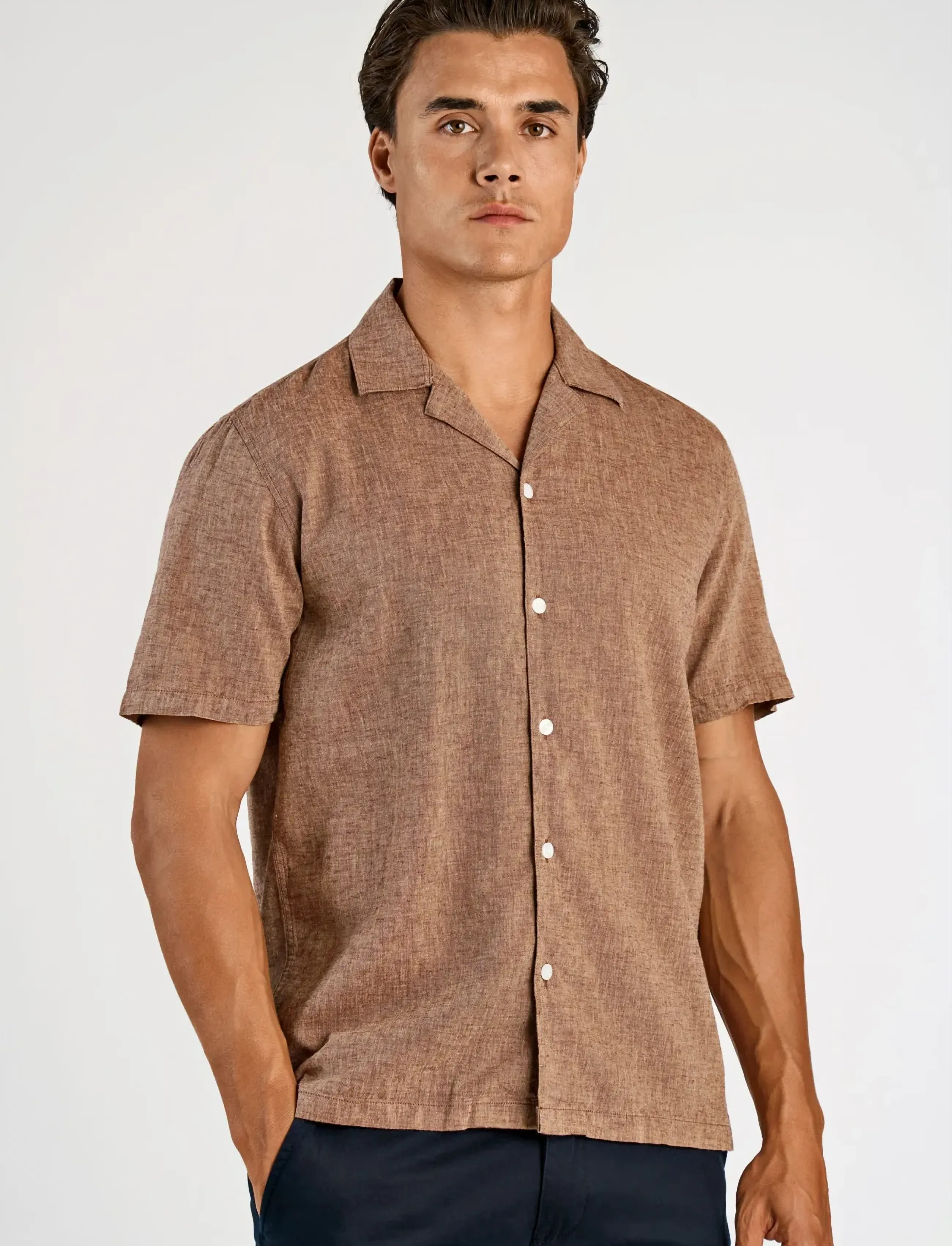 Lindbergh - Casual linen blend resort S/S - kurzarmhemden - brown - 3
