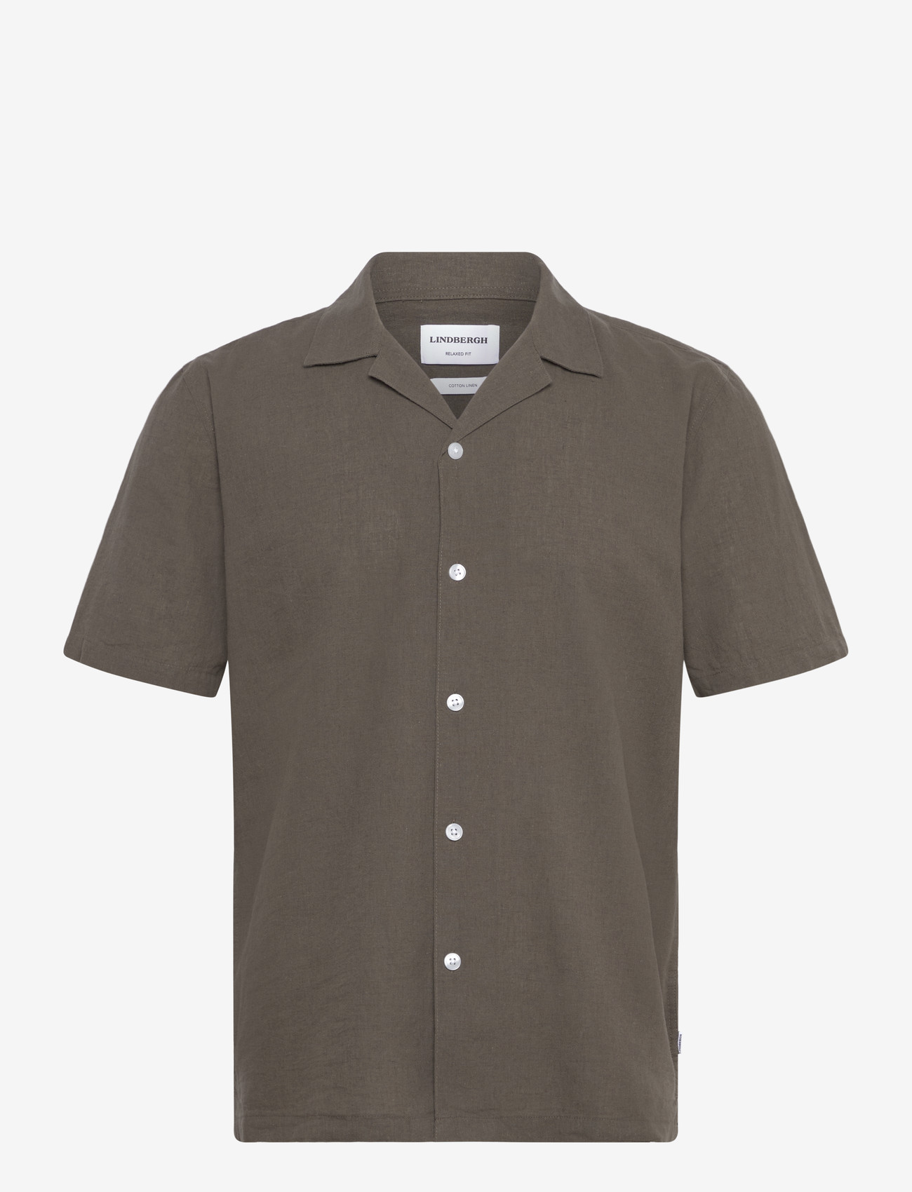 Lindbergh - Casual linen blend resort S/S - short-sleeved shirts - dusty stone - 1