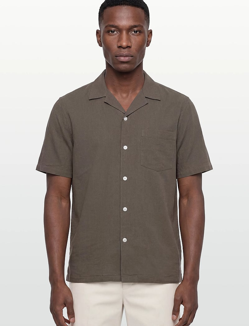 Lindbergh - Casual linen blend resort S/S - short-sleeved shirts - dusty stone - 3
