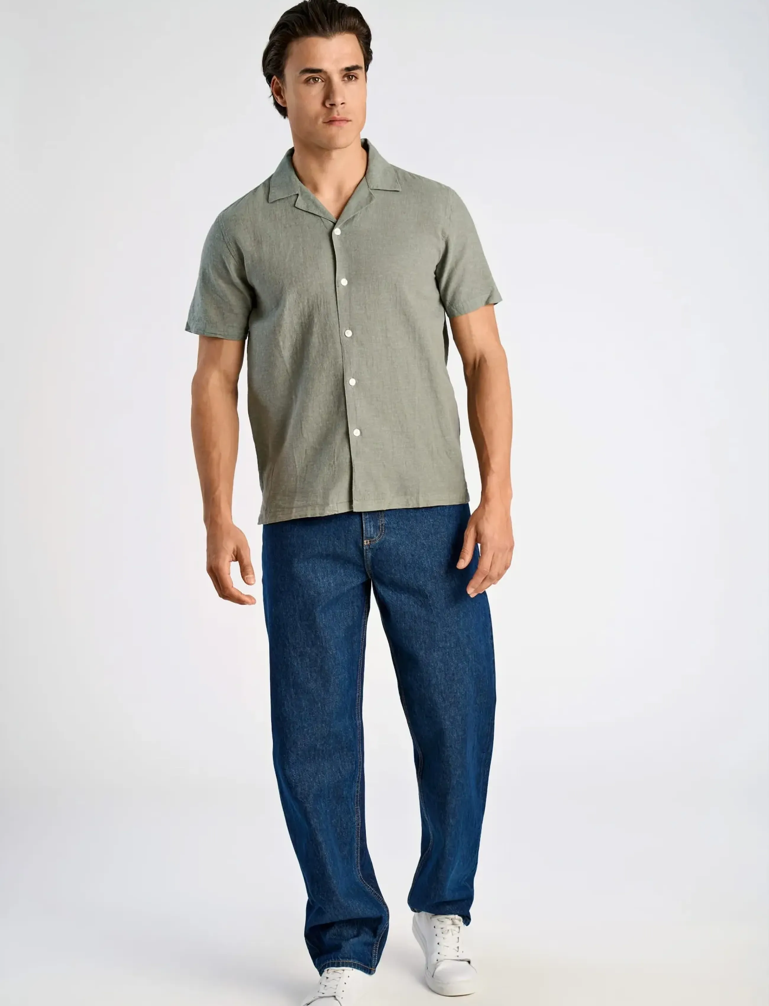Lindbergh Casual linen blend resort S/S - Skjorter - FADED GREEN / khaki/green