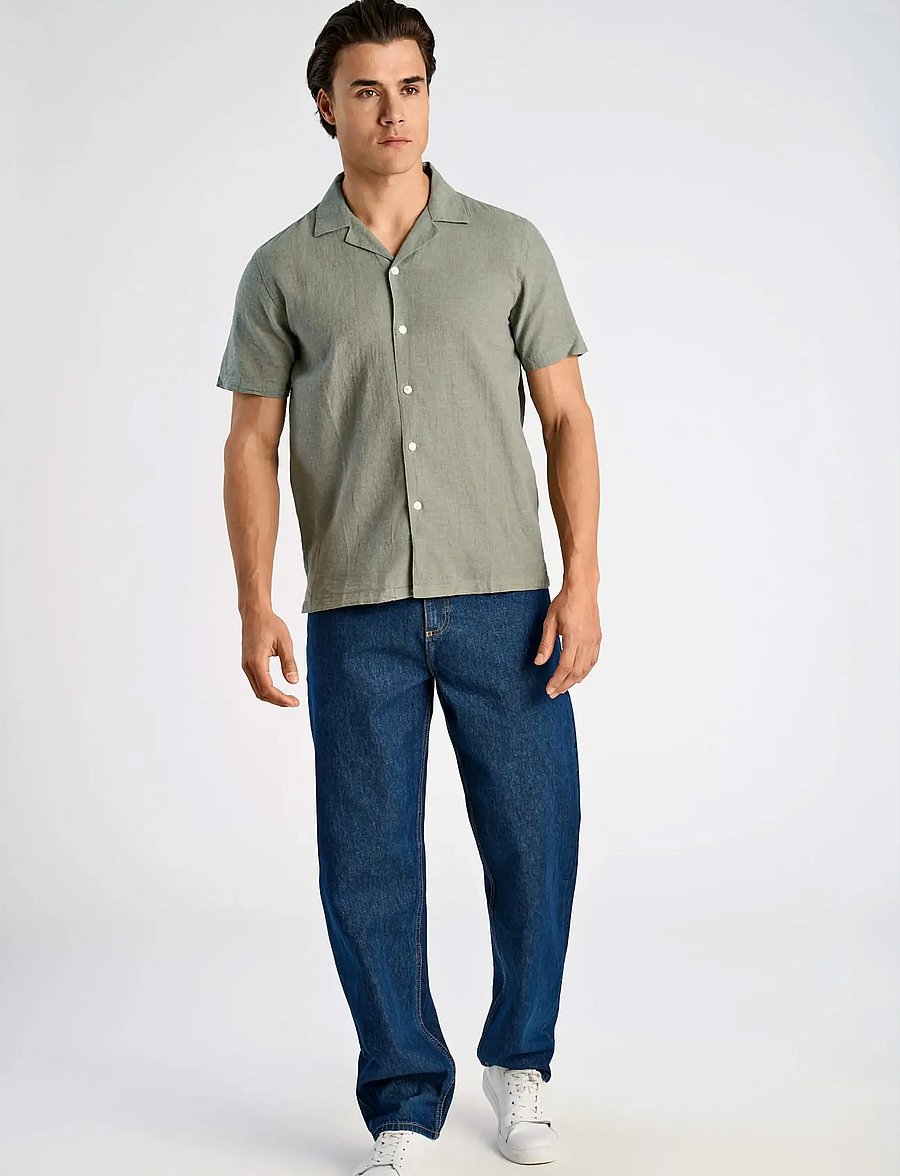 Lindbergh - Casual linen blend resort S/S - kurzarmhemden - faded green - 0