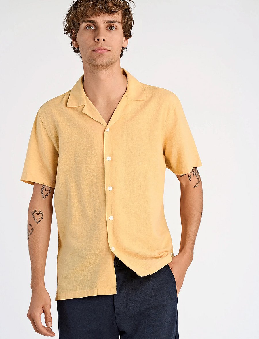 Lindbergh - Casual linen blend resort S/S - kurzarmhemden - faded yellow - 0