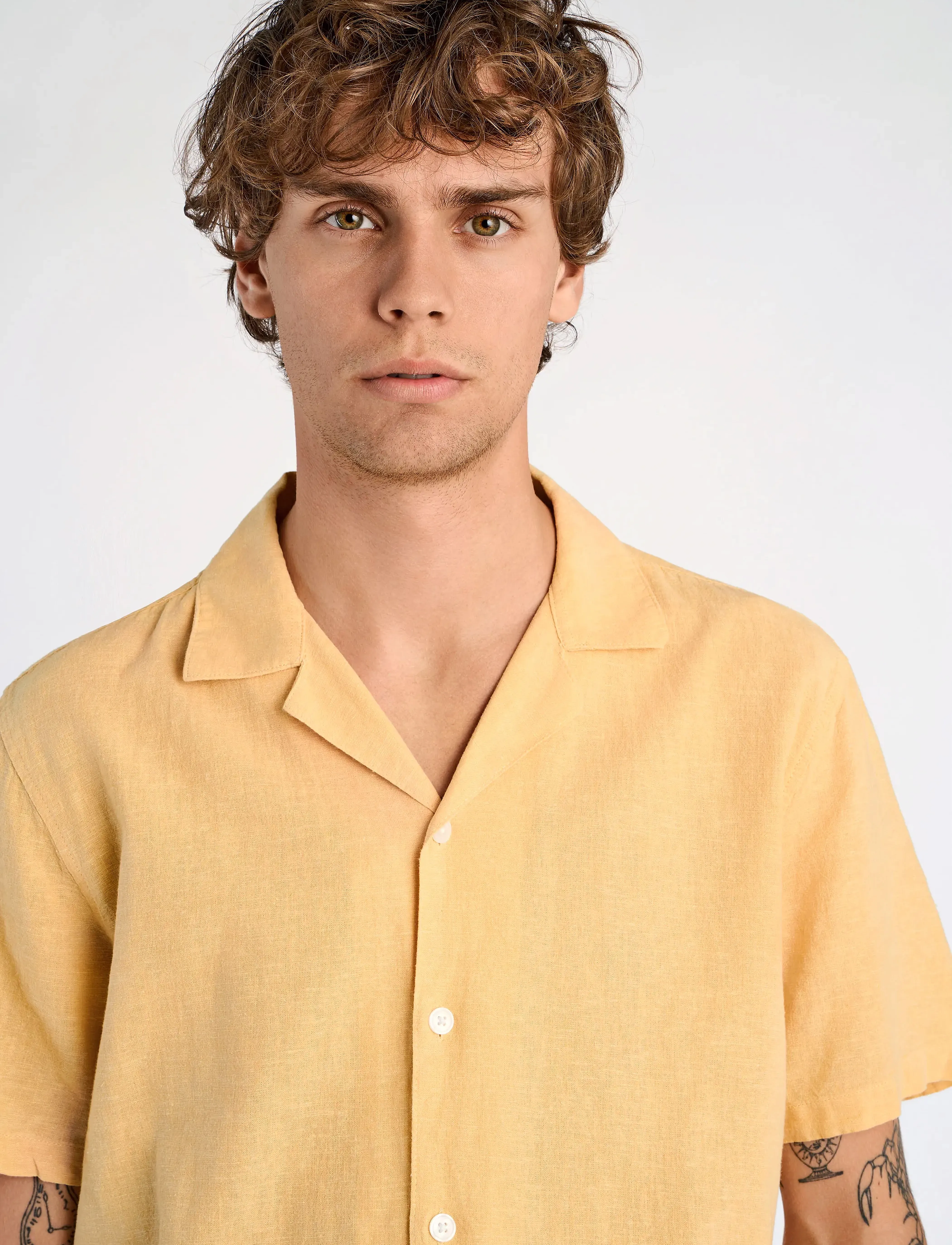 Lindbergh - Casual linen blend resort S/S - kurzarmhemden - faded yellow - 5