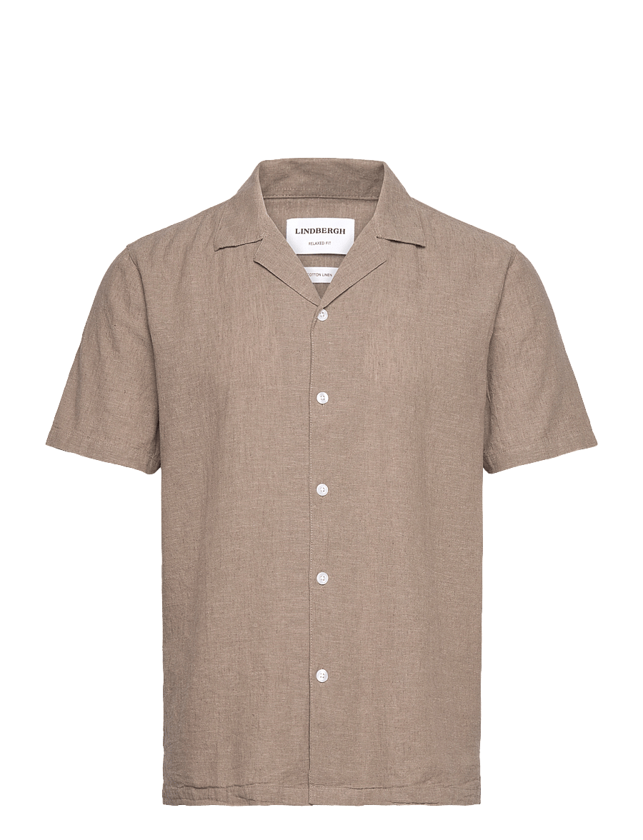 Lindbergh - Casual linen blend resort S/S - kurzarmhemden - mid stone - 1