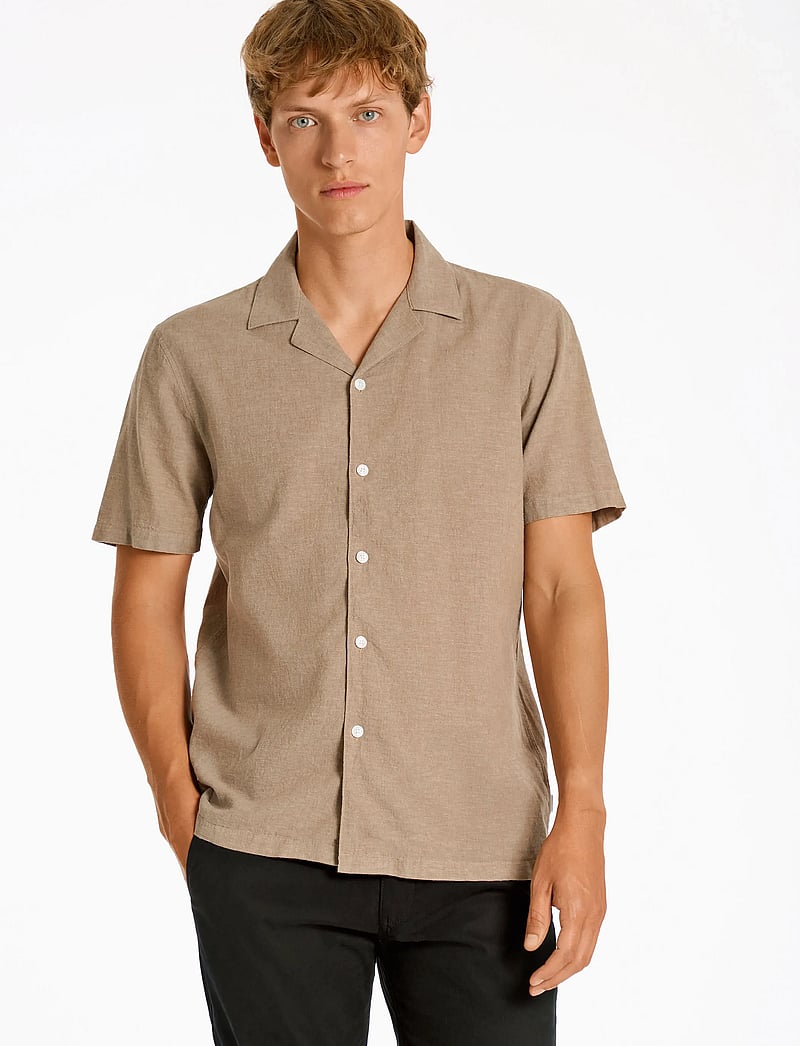 Lindbergh - Casual linen blend resort S/S - leinenhemden - mid stone - 0