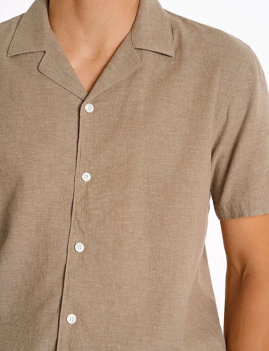 Lindbergh - Casual linen blend resort S/S - kurzarmhemden - mid stone - 5