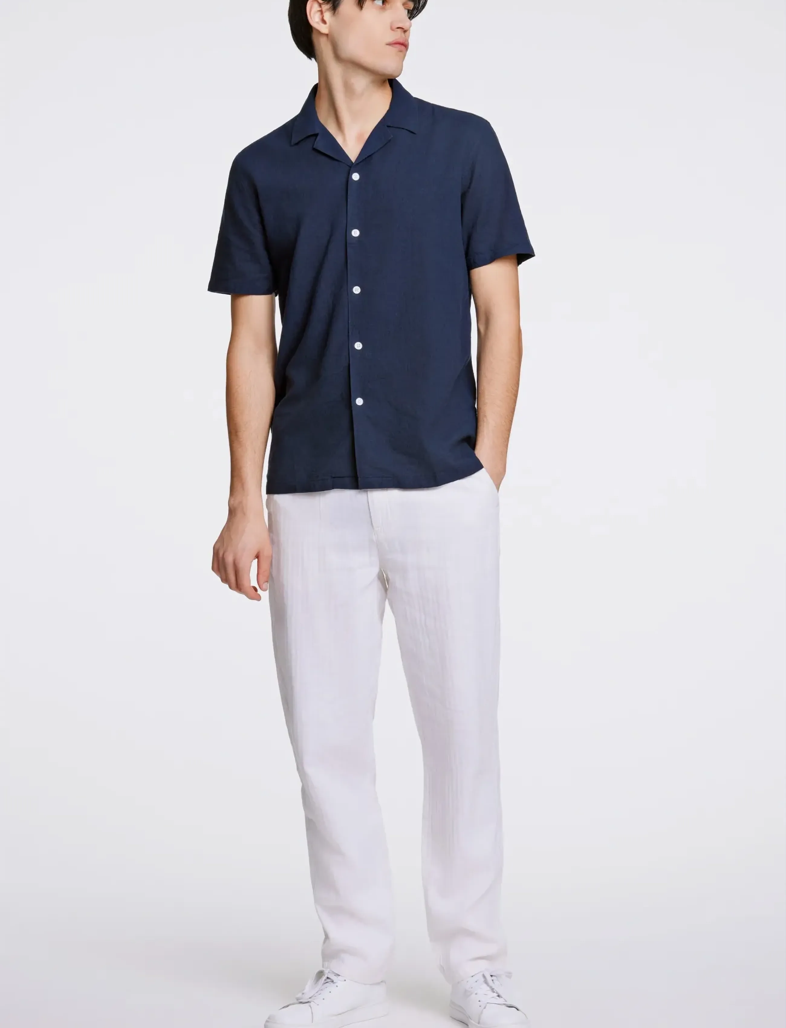 Lindbergh Casual linen blend resort S/S - Skjorter - NAVY / navy